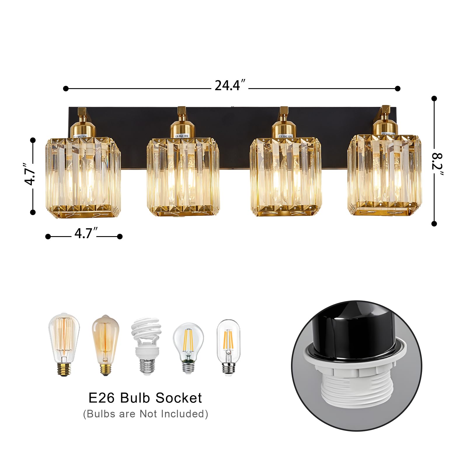 Aixialin Modern Bathroom Vanity Light 4-Lights Iron Black Gold Model 600-100-1016