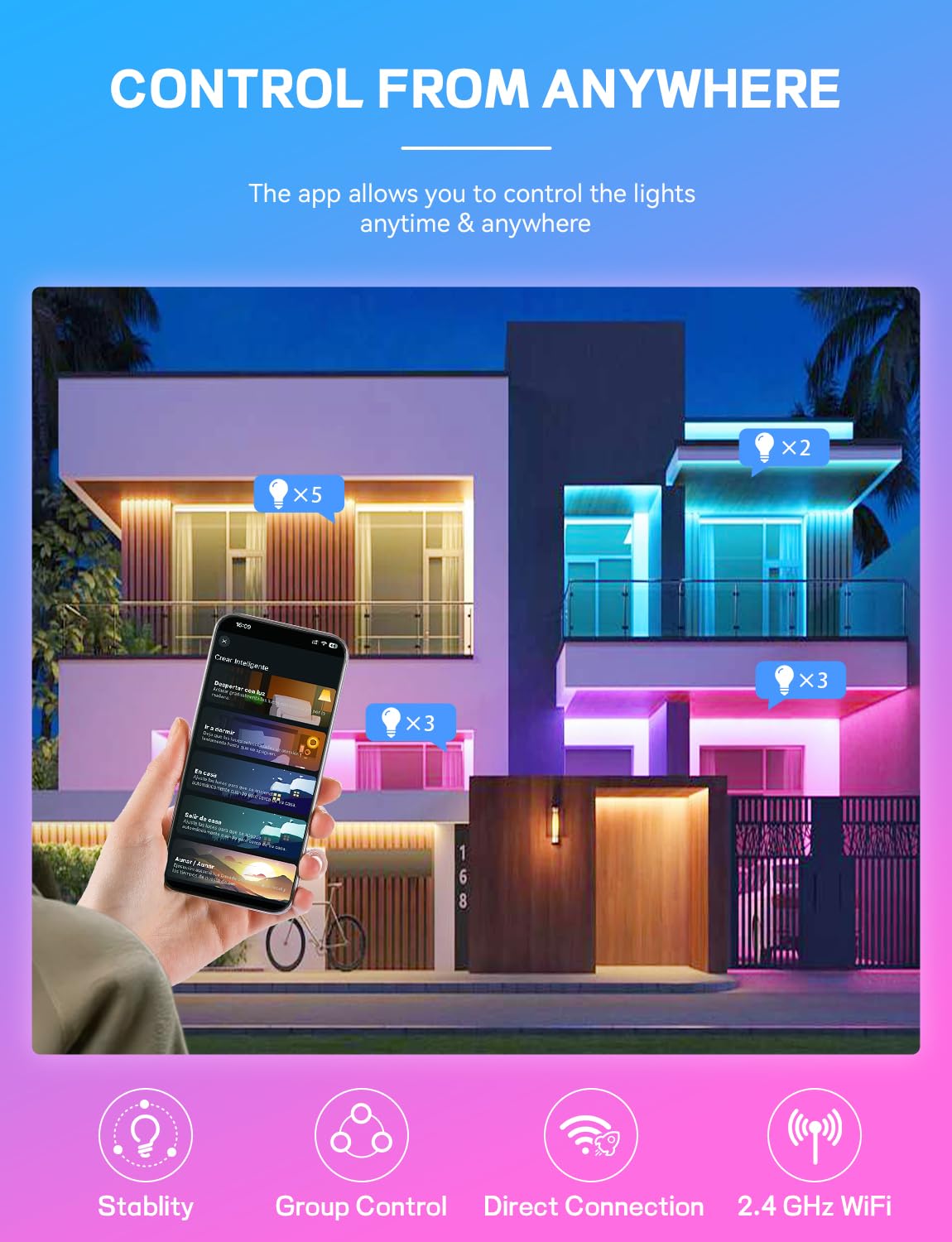 Vanance Smart Light Bulbs 4-Pack, A19 E26, 800LM, RGB & Warm to Cool White, Dimmable, WiFi & Bluetooth, Model ZJ-BWBN