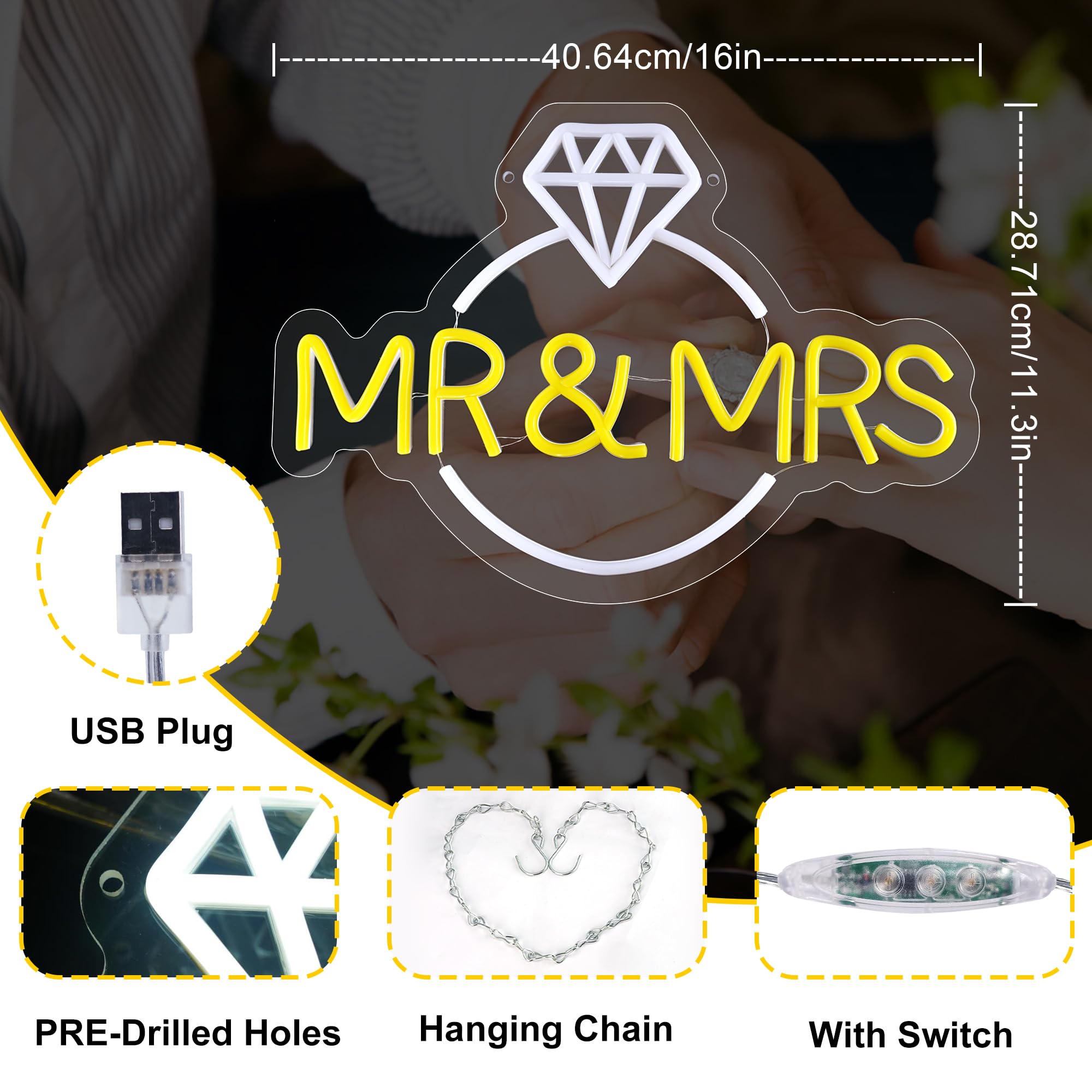 Begooat Mr&Mrs Neon Sign - 10 Levels Dimmable USB Lights for Wall Decoration - Model S - Color: Mr&Mrs
