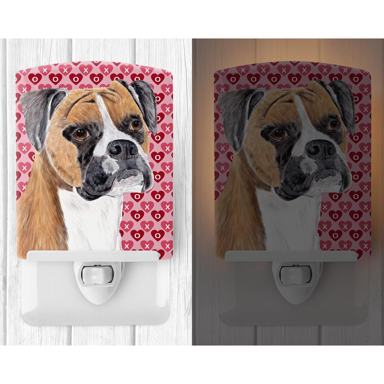 Carolines Treasures Ceramic Night Light, Boxer Hearts Portrait, UL-Certified, 6x4x3in, Multicolor, Model SC9249CNL