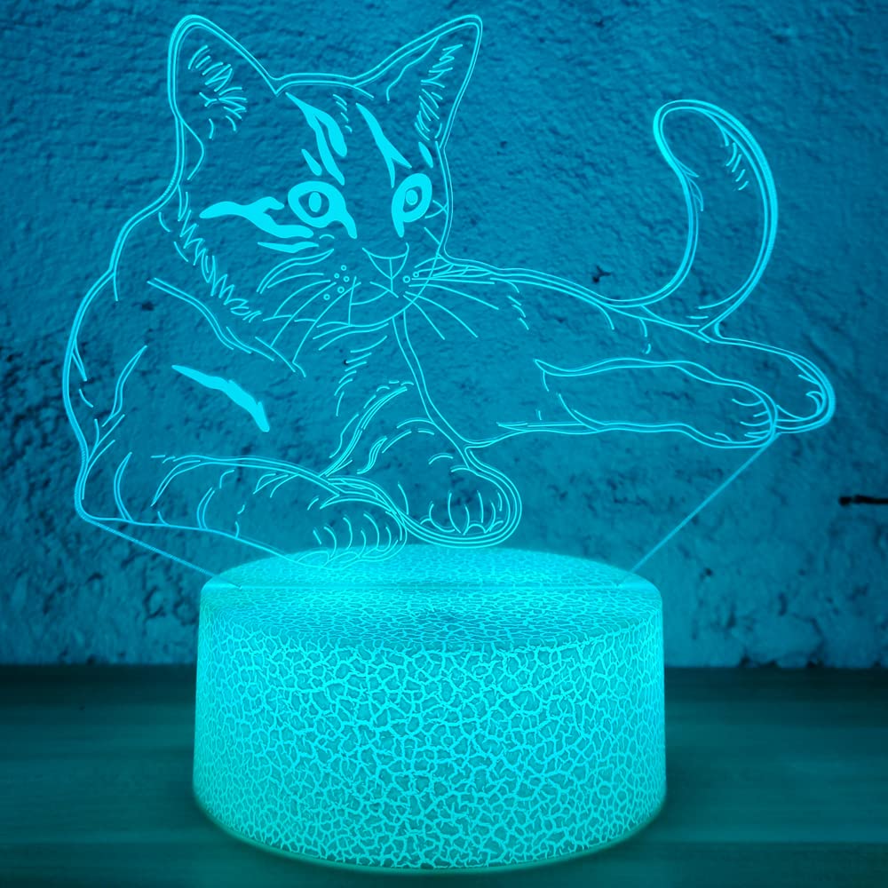 i-CHONY Cat Gift 3D Illusion Lamp,Cute Cat LED Night Light,with Remote & Smart Touch 16 Colors Bedroom Decorations Bedside Lamp - Cat Love Gift for Women Teens Girls Kids Birthday Christmas