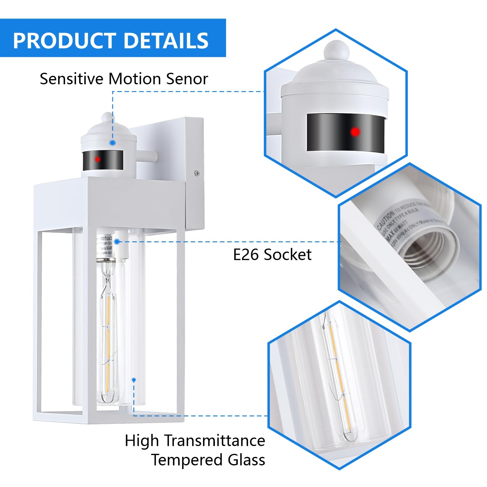Dakaful Motion Sensor Outdoor Lights - 2-Pack, Modern White Led Wall Sconce, 3 Lighting Modes, Model Dk-Msor-Qx-02