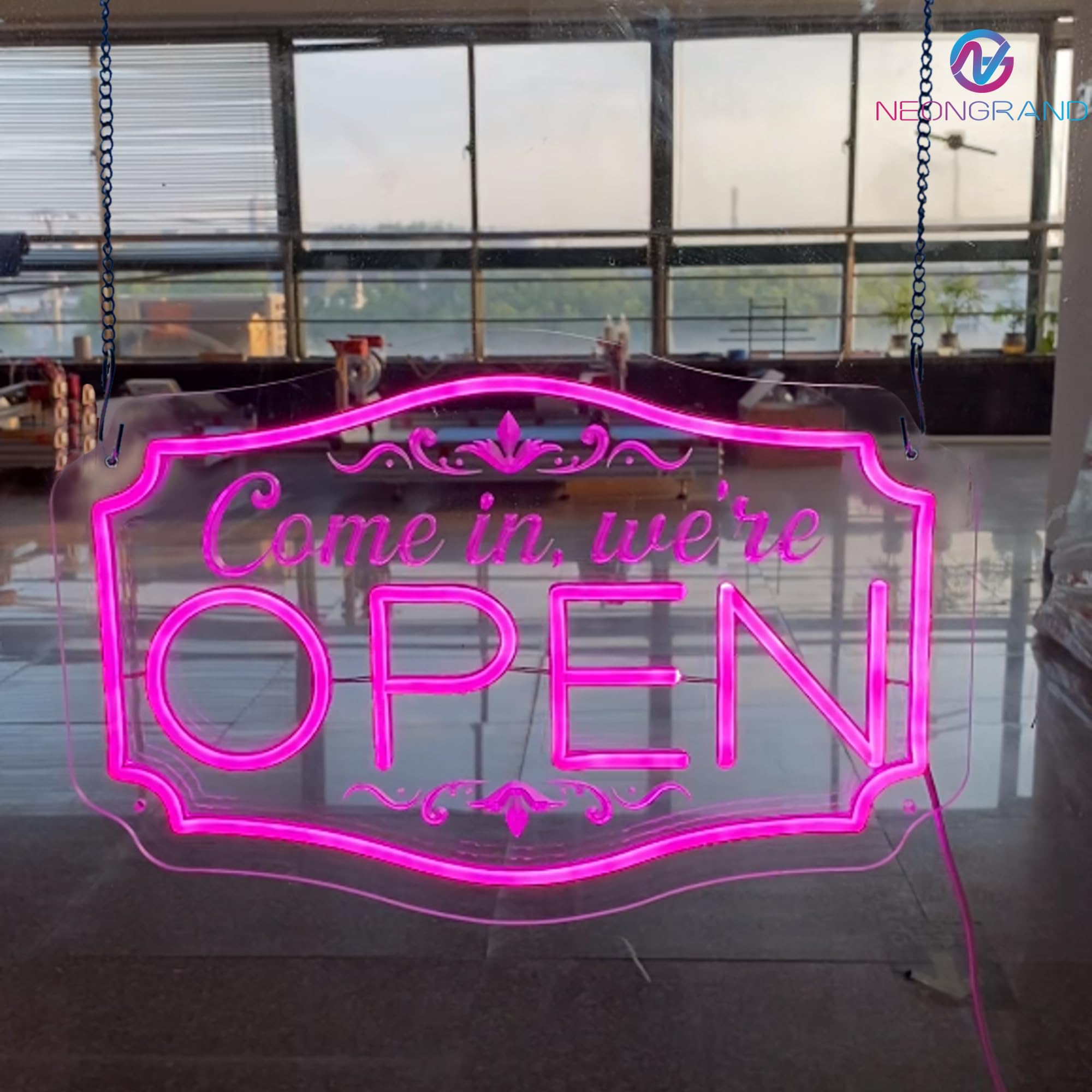NEONGRAND LED Neon Open Sign - Pink, 16.5x11'', Adjustable Brightness for Business, Party, Bar, Salon, and Hotel Wall Decor