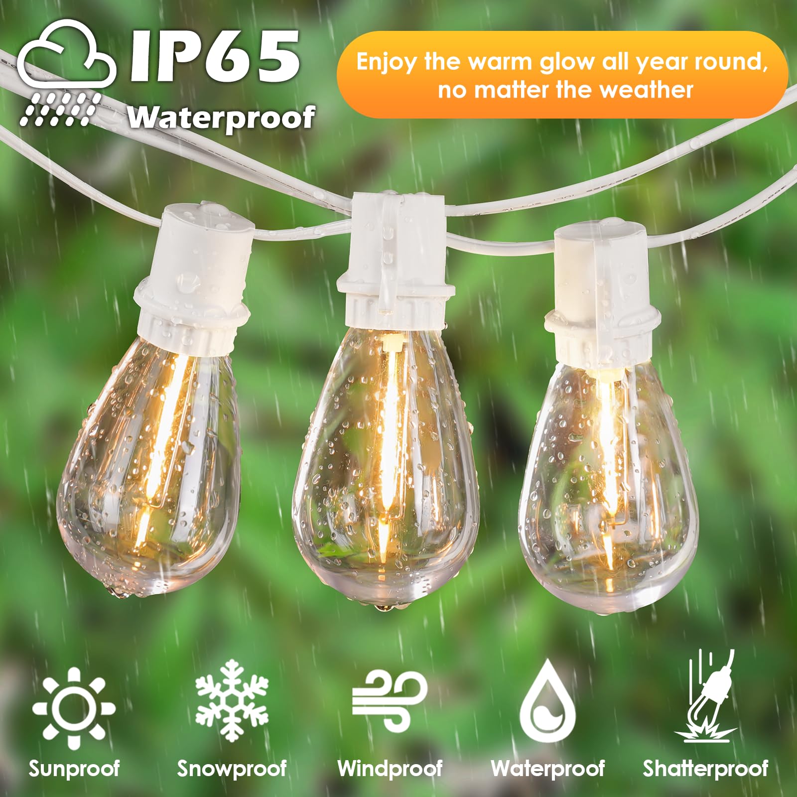 Larkvue 96Ft Led Outdoor String Lights, Waterproof Patio Lights With 30+2 2700K Dimmable Vintage Edison Hanging Plastic Bulbs Fo