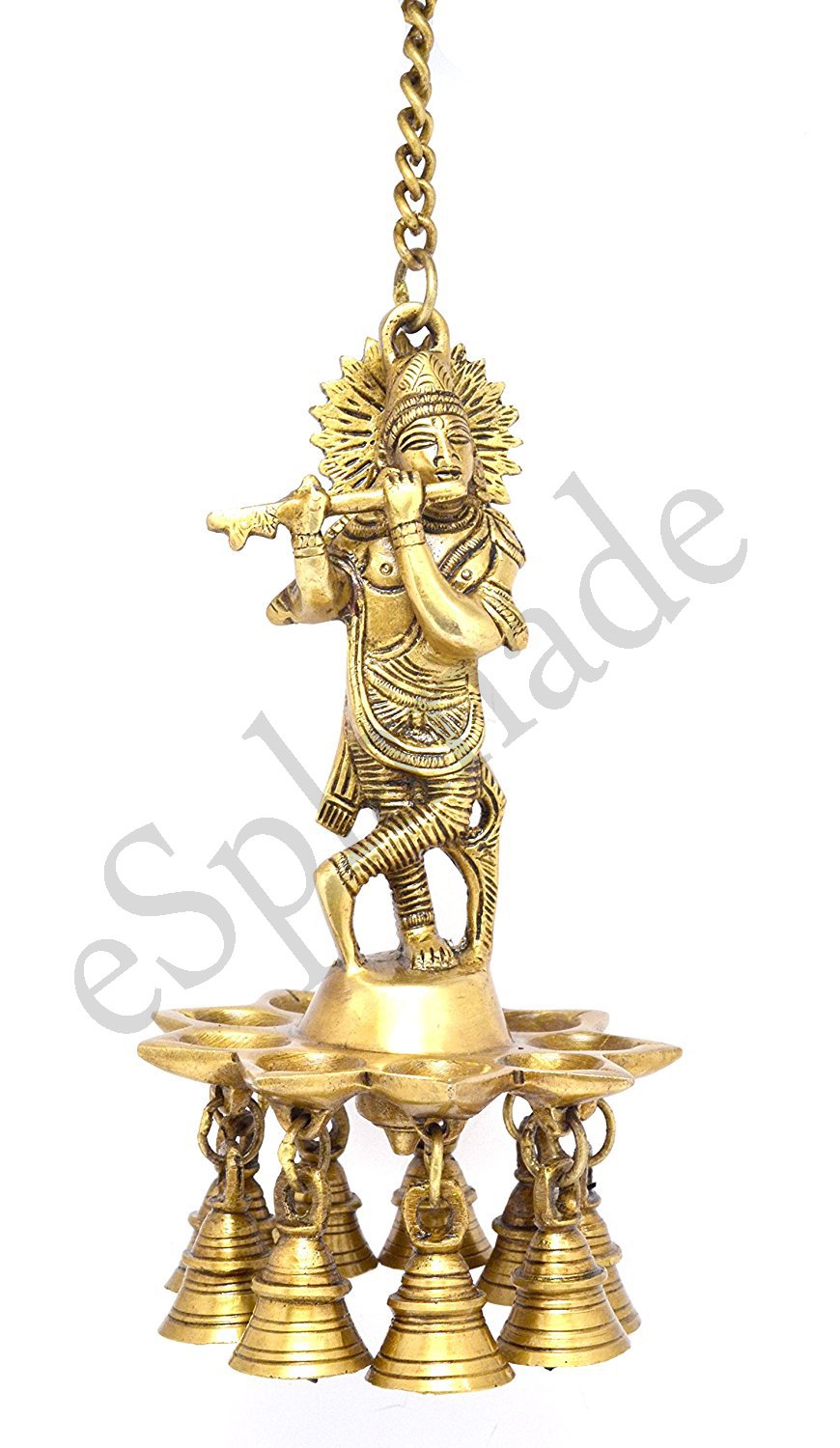 eSplanade Krishna Wall Hanging Diya - Brass Oil Lamp with Bells & Chain, Golden, TMP/2201_Krishnahangingdiya, Size: Krishna Diya