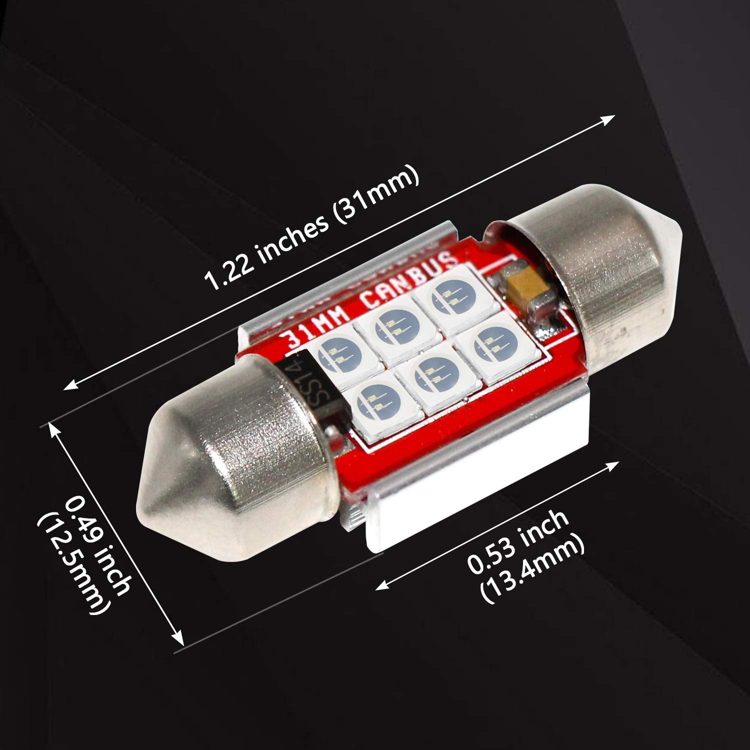 Phinlion 31Mm De3175 Green Led Light Bulbs, Super Bright 3030 6-Smd De3021 De3022 Miniature Festoon Led Bulb Replacement For Car