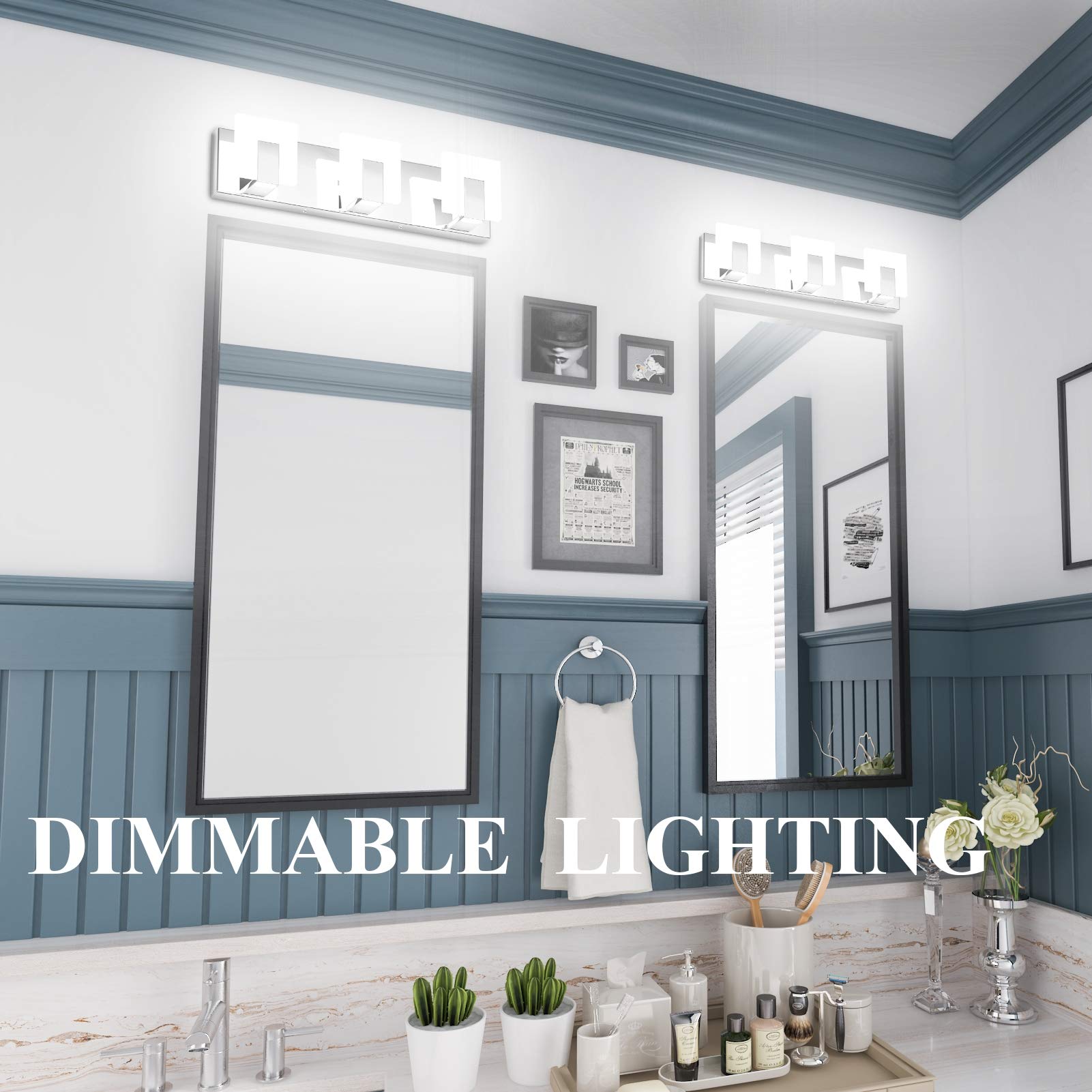 Aipsun 3-Light Dimmable Led Vanity Light, Frosted White Acrylic & Chrome, Model Ca-1105-3T-D, 6000K For Bathroom Over Mirror