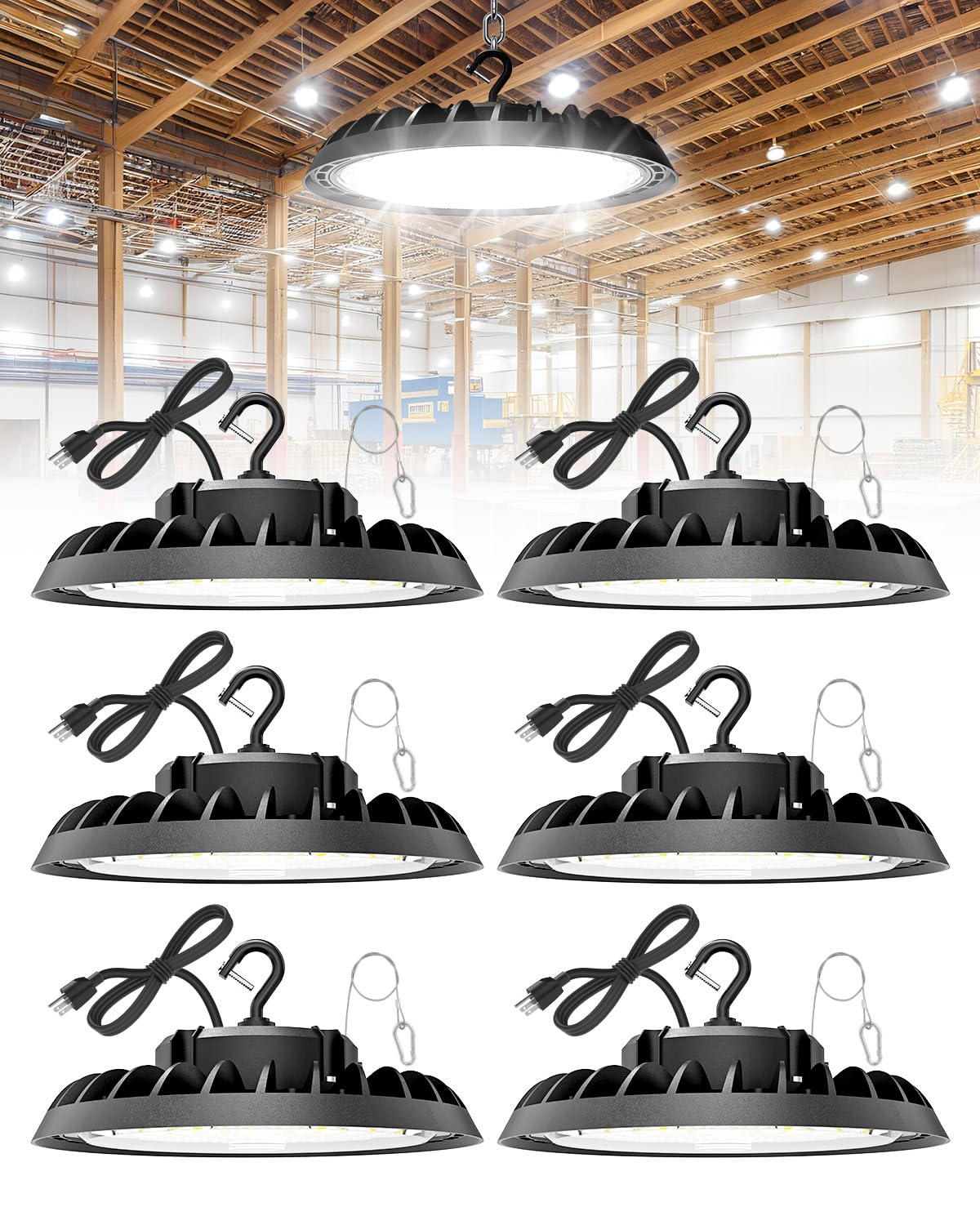 VOLISUN 6 Pack UFO Led High Bay Light 22,500LM, 150W, 5000K Daylight, 100-277V High Bay Led Shop Light, ETL Listed Commercial Ba