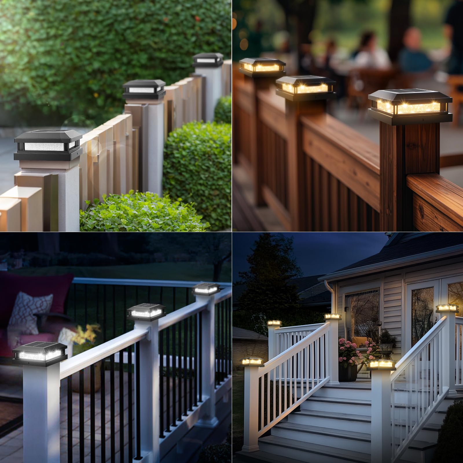 Brightever Solar Post Cap Lights, 12 Pack, Waterproof 16 LEDs, Black, for 4x4, 4.5x4.5, 5x5 Vinyl/W
