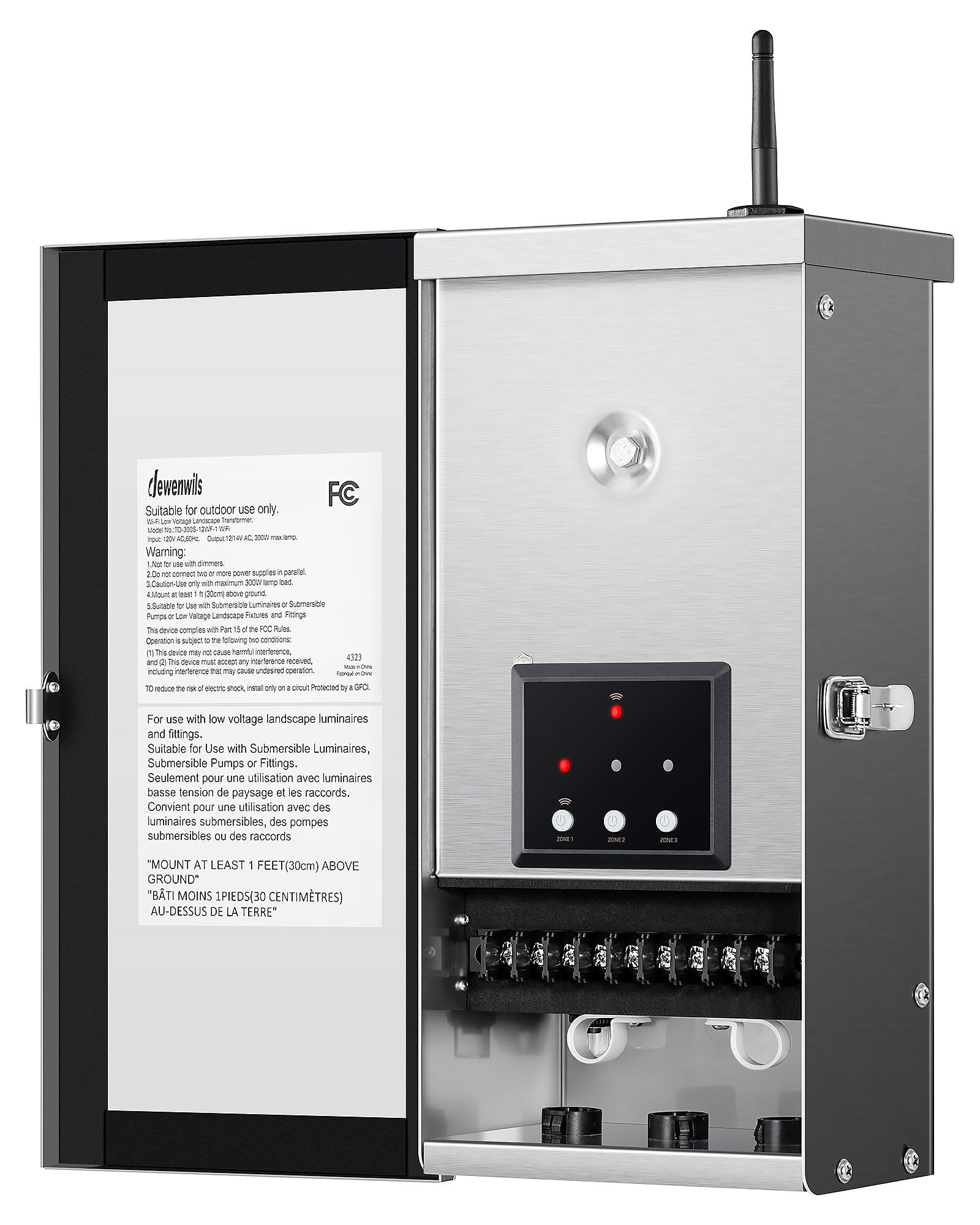 DEWENWILS 300W Wi-Fi Low Voltage Landscape Transformer with 3 Zones, 2.4Ghz Smart Low Voltage Transformer for Outdoor Lights, 12
