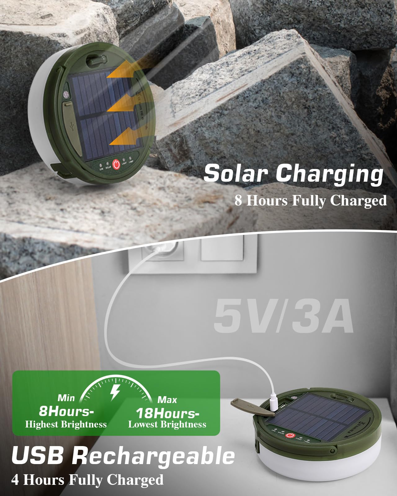 Anpro 4 in 1 Solar Camping String Lights, 32.8Ft Multi-Color LED, 3600mAh Solar Powered, USB Rechargeable, with Remote Control