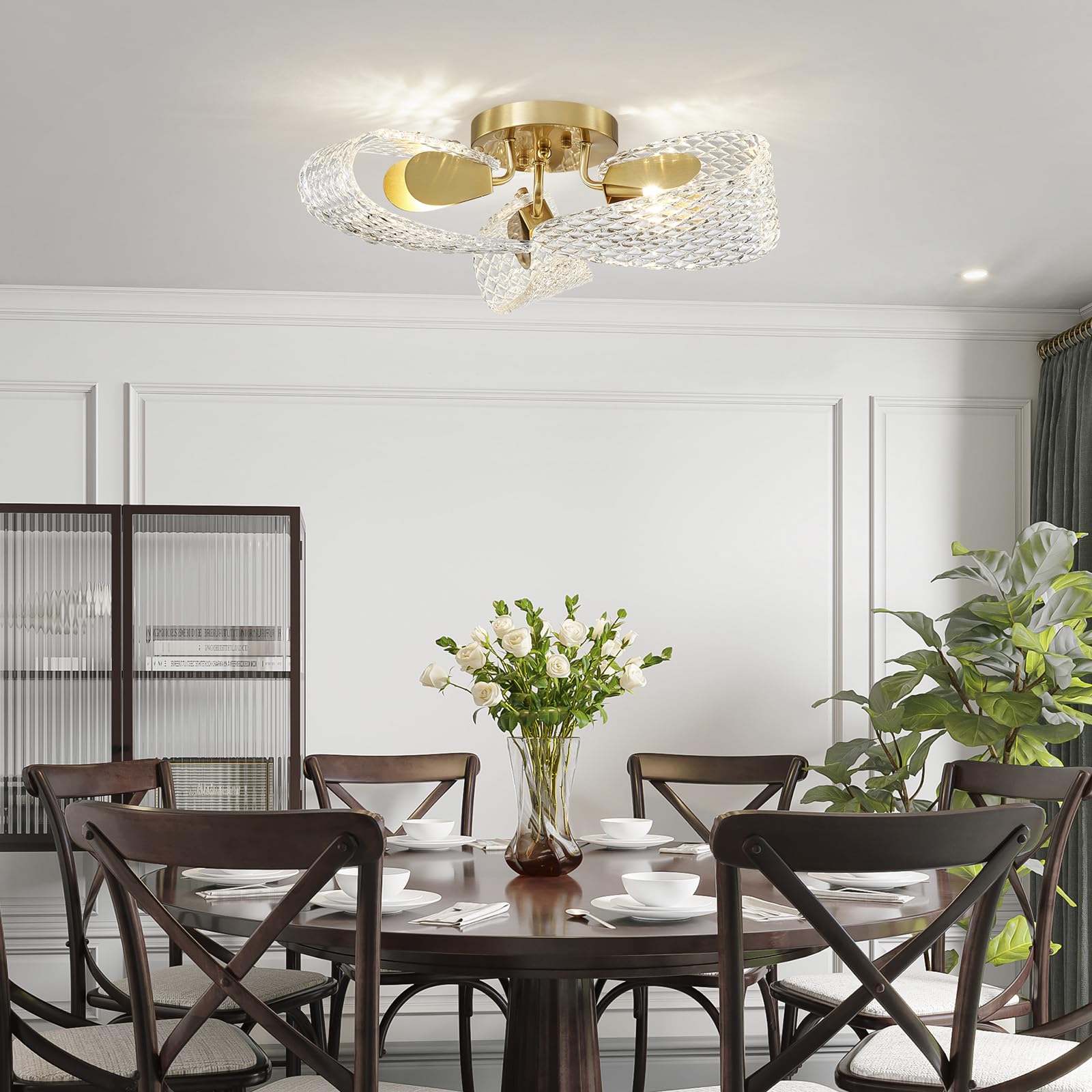 Agv Lighting Cl059 Glass Chandelier, Flushmount Ceiling Light Fixture For Living Room, Close To Ceiling Modern Design, 3-Lights,