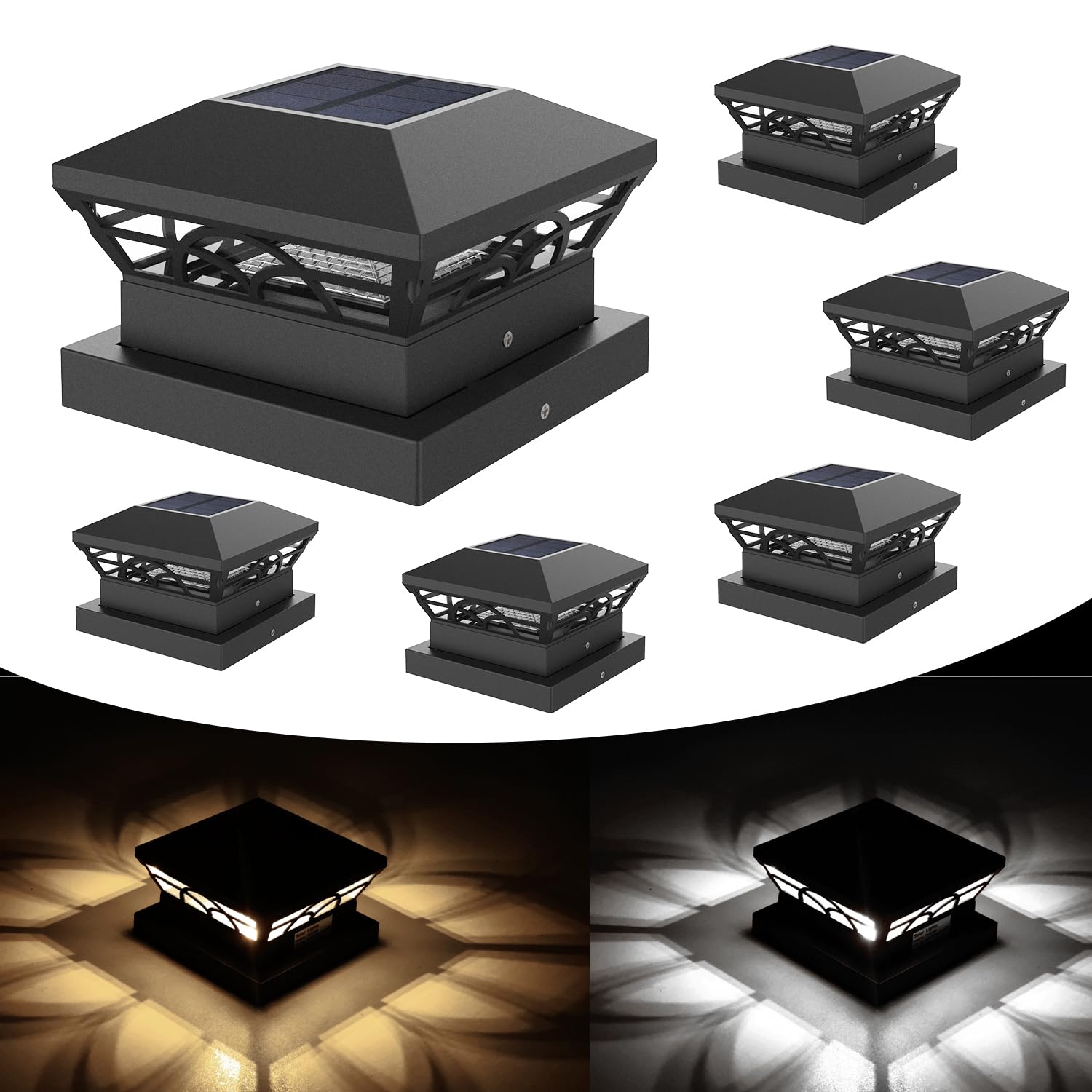T-Sun 6 Pack Solar Post Cap Lights, Waterproof Warm/Cold White For 4X4 5X5 6X