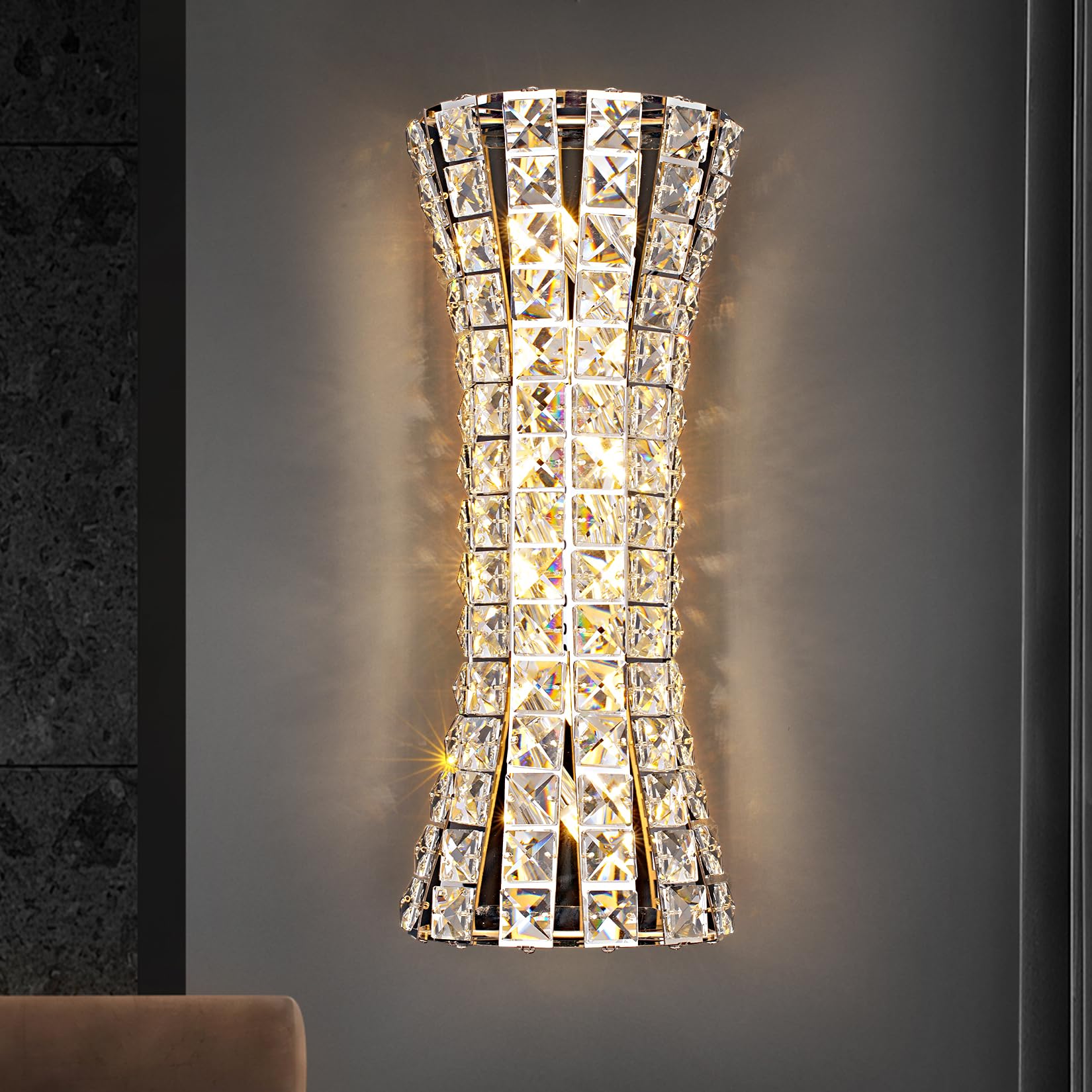 Kaiyuan Crystal Wall Sconces,Modern Wall Light Fixtures,Luxury Indoor Chrome Wall Lamp For Living Room Bedroom Bathroom Hallway