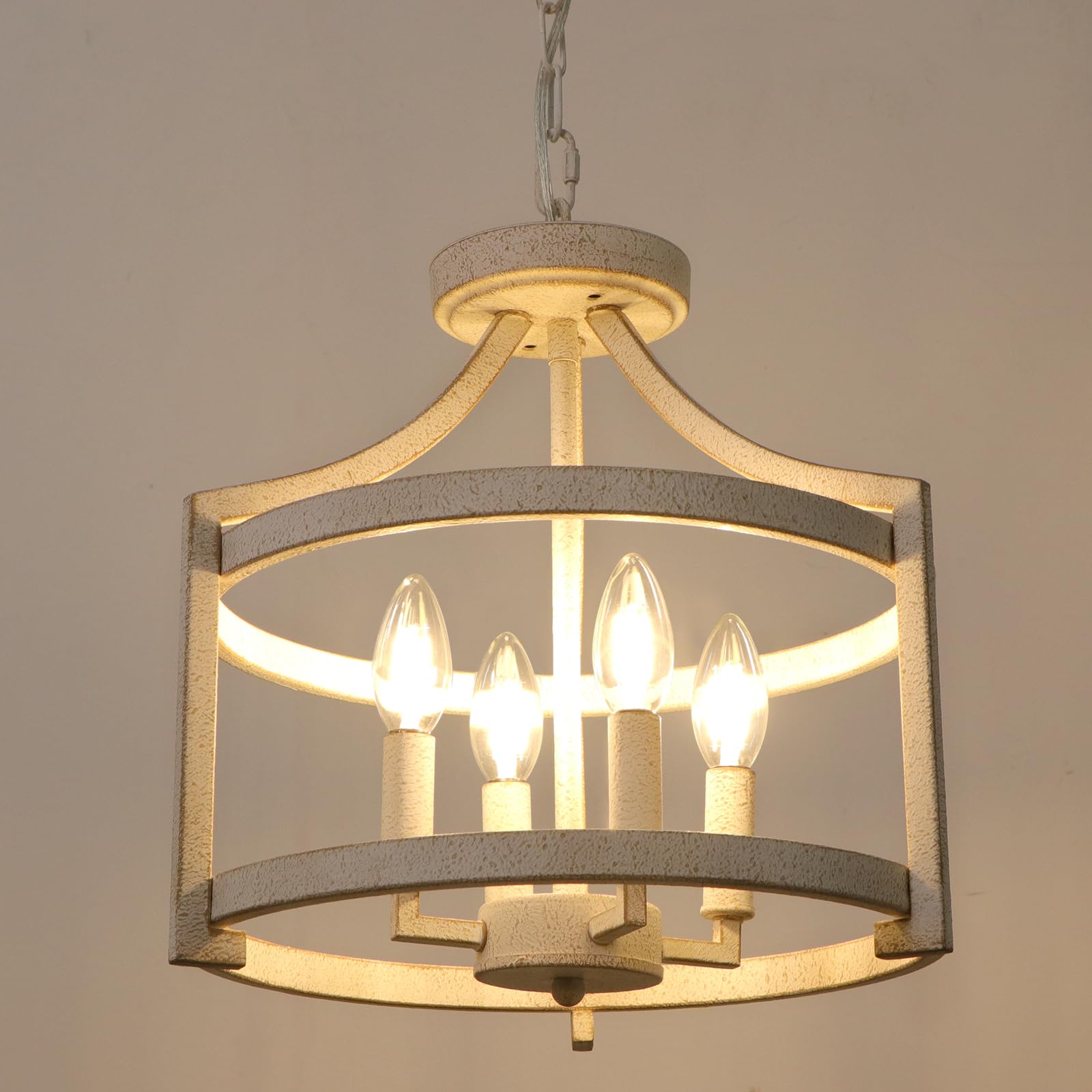 WBinDX 4-Light Farmhouse Chandelier, Distressed White Metal Pendant Light Fixture for Dining Room, Kitchen, Foyer - Model D0128S-4-D