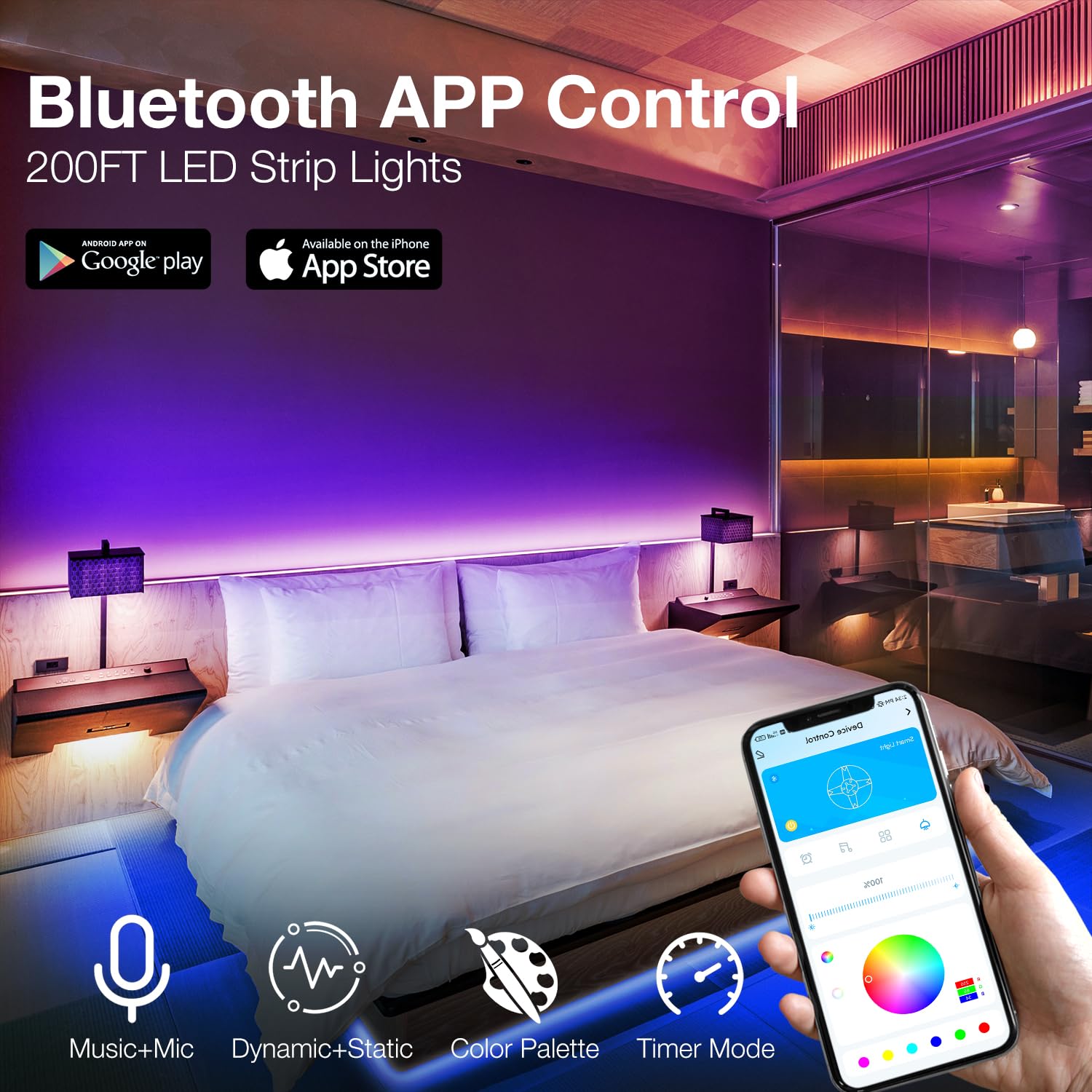 Daybetter Led Strip Lights 200Ft Smart App Control Multicolor, Music Sync, 2 Rolls Of 100Ft For Home Decor And Parties