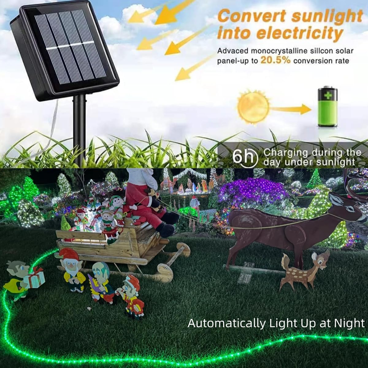 Yeguo 2 Packs Each 33Ft 100 Led Solar Rope Lights Outdoor Waterproof, Green String Lights For Outside, 8 Modes Fairy Lights In C