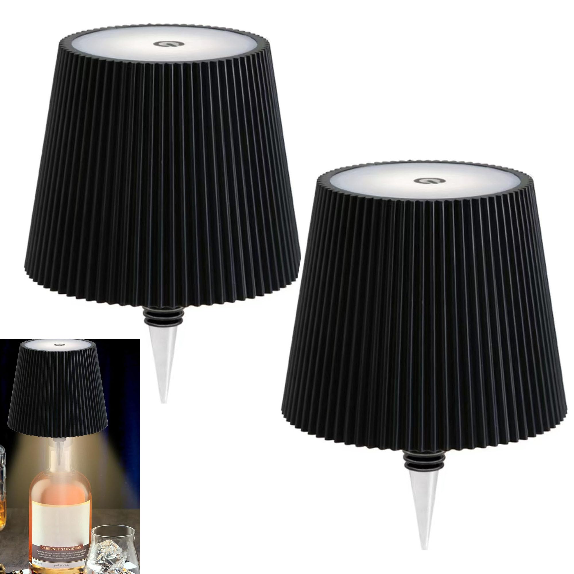AIMARS Wireless Bottle Lamp,LED Wine Bottle Light Rechargeable Bottle Lights,Stepless Dimming Table Lamp with 3 Color Temperatures for Bedrooms/Restaurants/Bars/Outdoor Dining (Black Stripe-2 Packs)