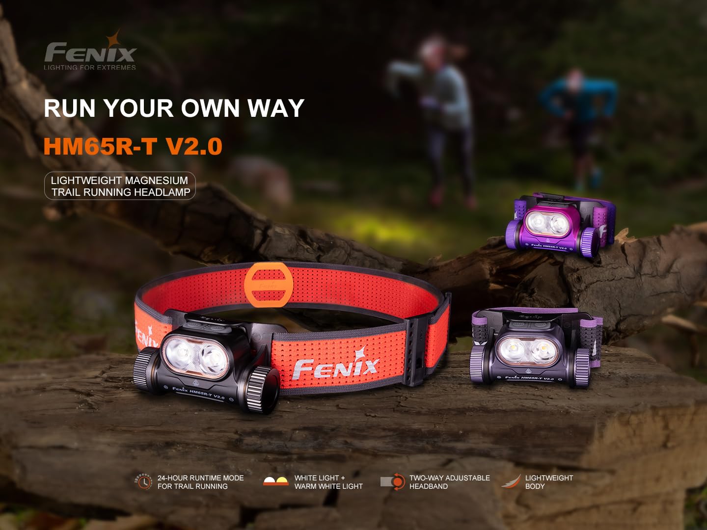 Fenix HM65R-T v2.0 Black Rechargeable Head Torch - Lightweight Aluminum Alloy for Running, Outdoor & Work