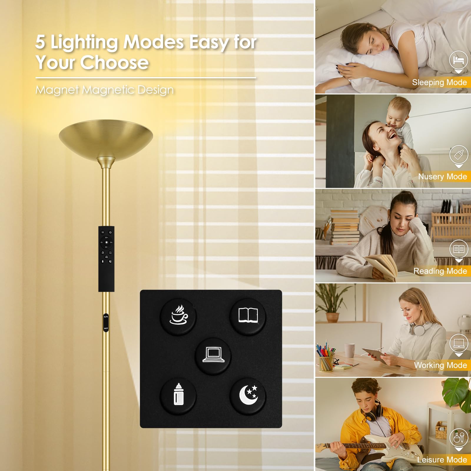 Bricosmocon Stepless Dimmable 30W Led Floor Lamp With Remote, 71&quot; Modern Gold Torchiere