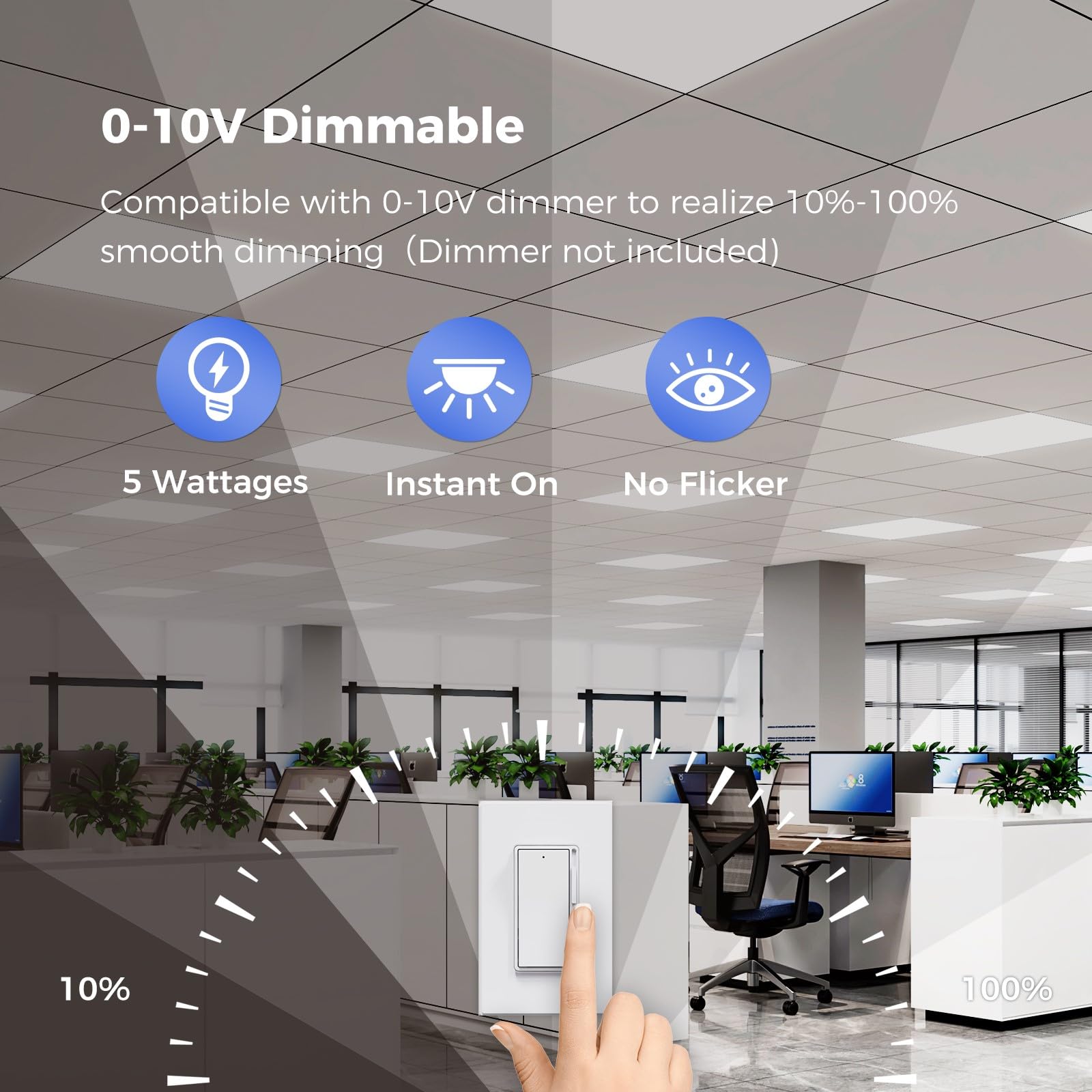 AIKVSXER 2x2 LED Flat Panel Light, 6500LM, Dimmable, 30W-50W, Switchable 3000K-6500K,