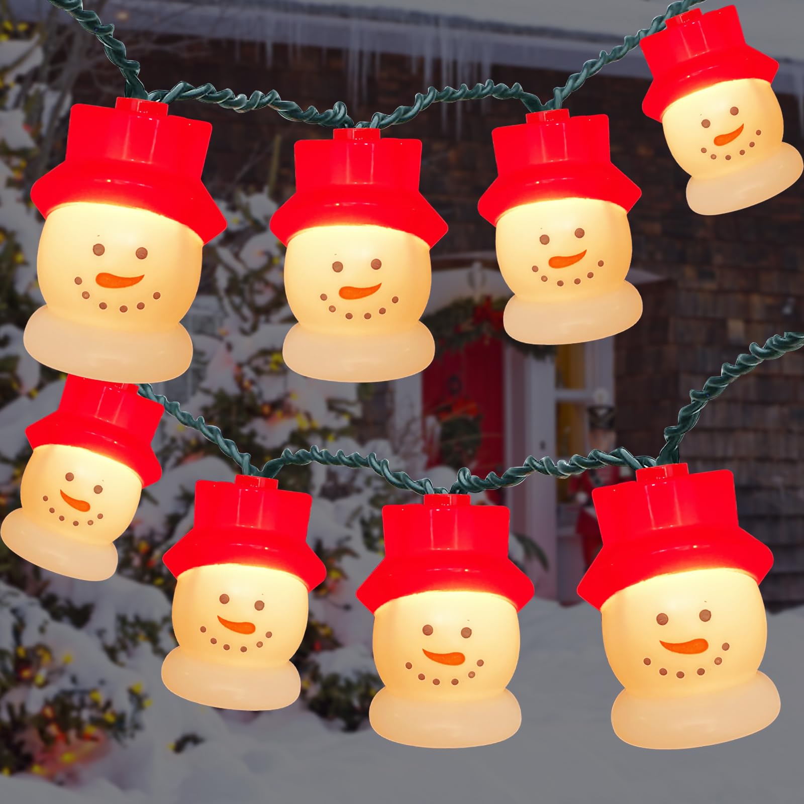 Konictom 8.5Ft Christmas Snowman Lights,Snowmen Christmas Decorations with 10 Snowman Head Lights,Waterproo Perfect for Outdoor and Indoor Christmas Tree, Bedroom, Door, Party Decor