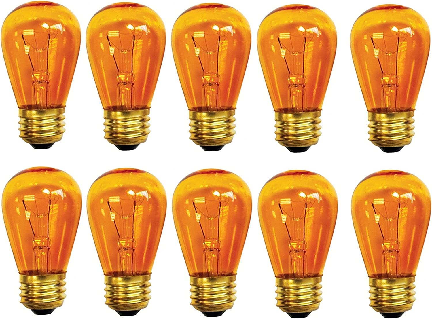 Yi Lighting - 11W S14 Transparent Amber Sign Light Bulb With E26 Base For Sign, Outdoor String Light Replacement Bulbs (Pack Of 