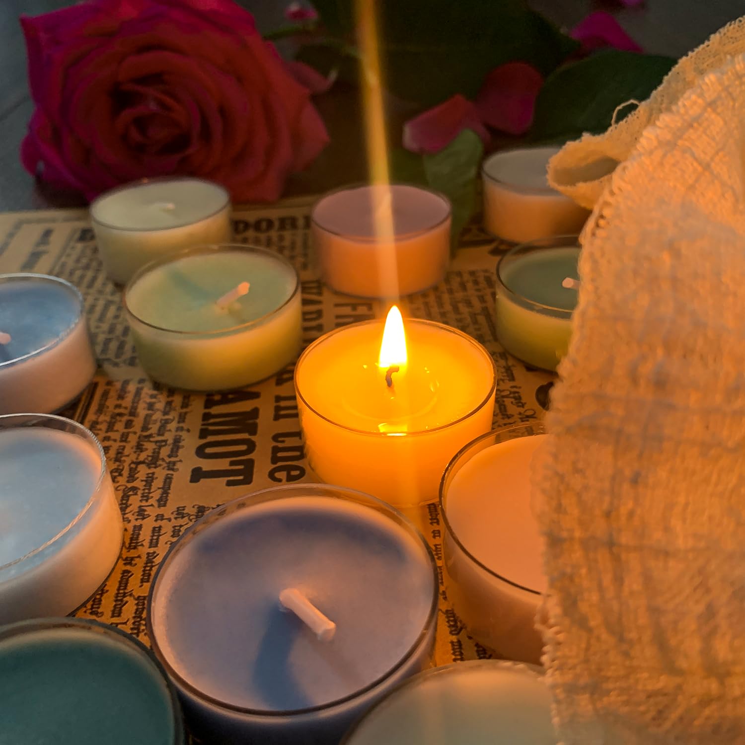 12 Pack Scented Tealight Candles, White Bee Wax & Soy Wax Blended Candle in Green, 2 Scents Fig & Pear and Wood Sage & Sea Salt,