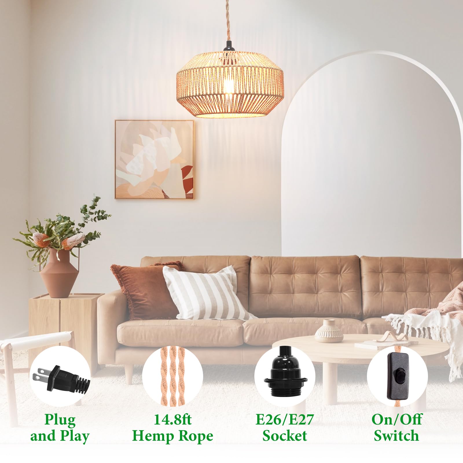 Garvot Hanging Lamp Plug In Pendant Light Rattan Hanging Lights With Plug In Cord Hanging Lamp Hanging Lights With Plug In Cord