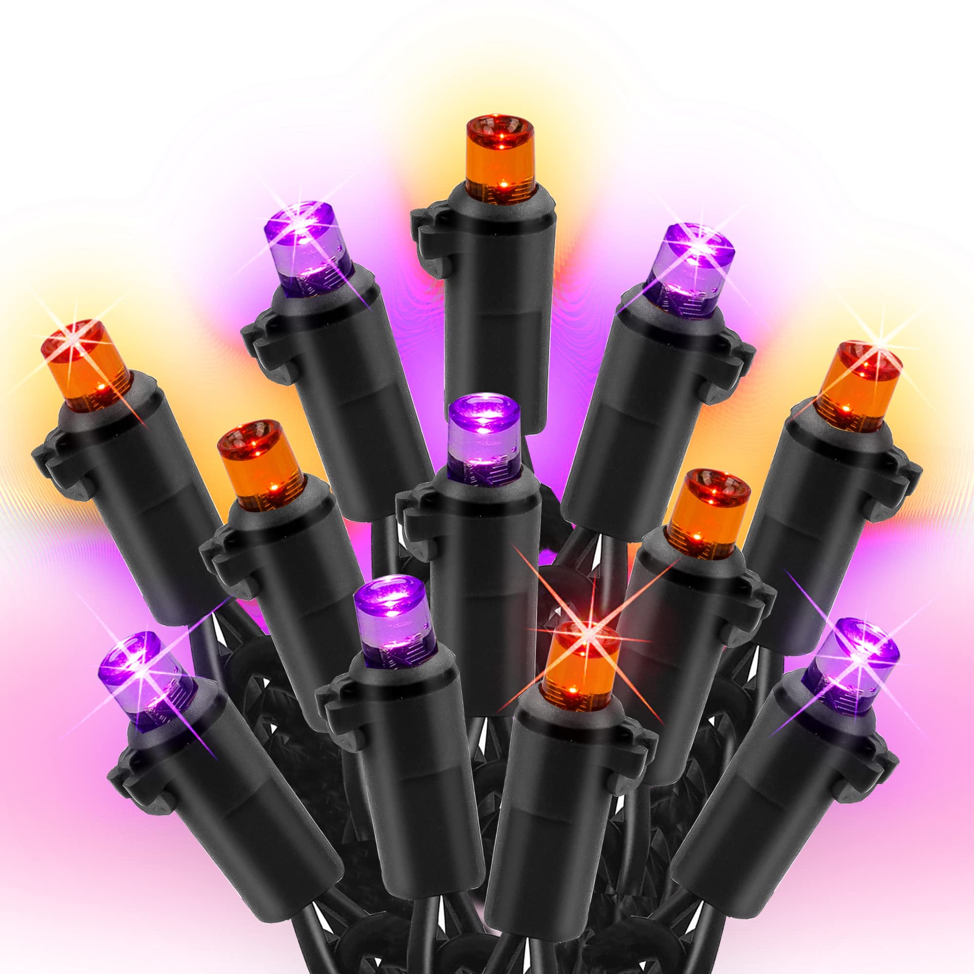 Dazzle Bright Purple & Orange Halloween 33FT 100 LED String Lights, Waterproof Connectable String Lights, Plug in Halloween Deco