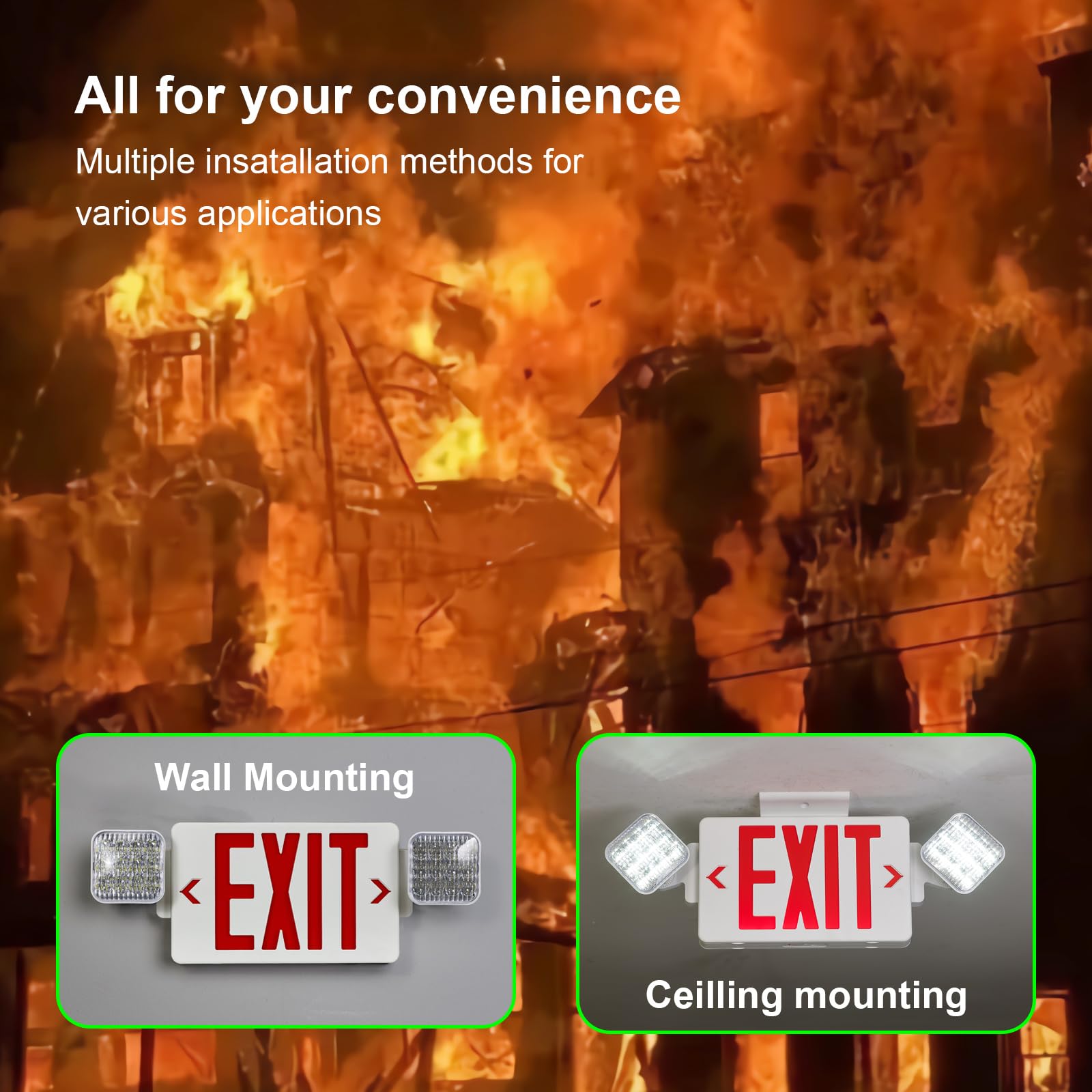 Cm Mzy Red Exit Sign With Emergency Light, Two Adjustable Square Head,Exit Sign With Battery Backup,Us Standards,Ul Certified,Exit Sign Combo For Business,Ac 120/277V,2 Pack