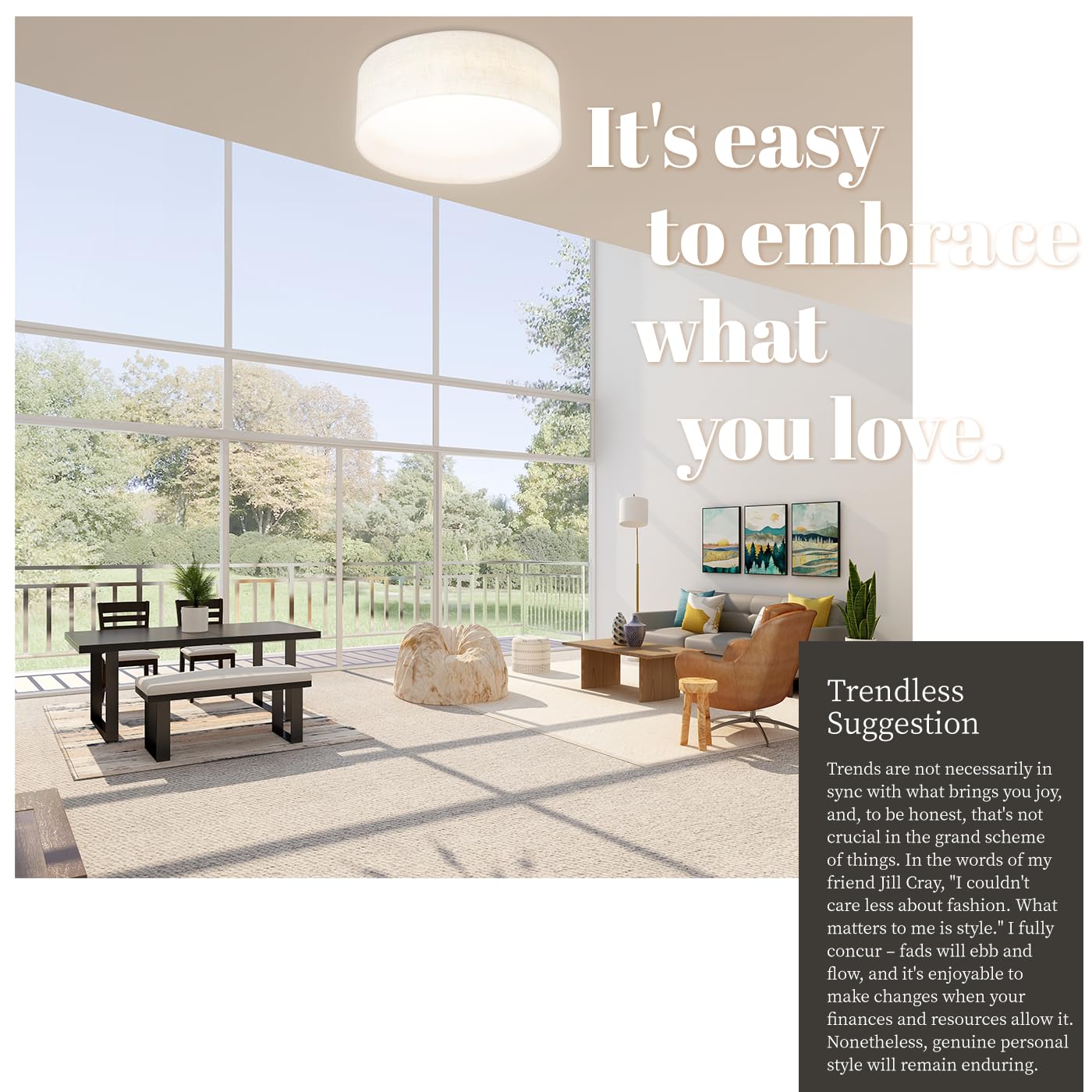 Hamilyeah 24W Led Ceiling Light, 12&quot; Dimmable Fabric Shade Fixture For Kitchen & Living Room