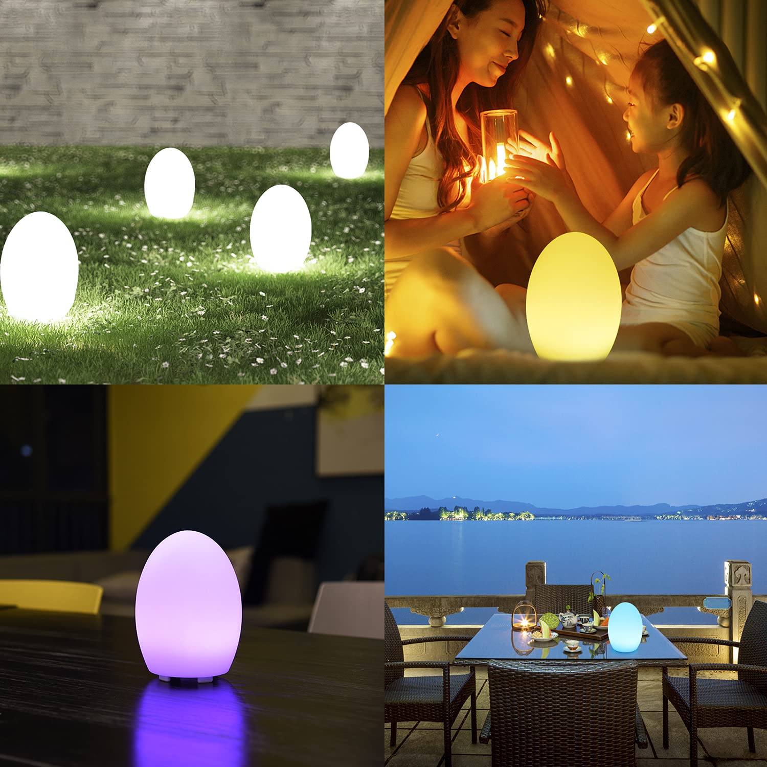 Borelor 8-Inch Led Egg Shape Night Light, 16 Color Changing Rechargeable Mood Lamp With Remote Control, Dimmable Decorative Ligh
