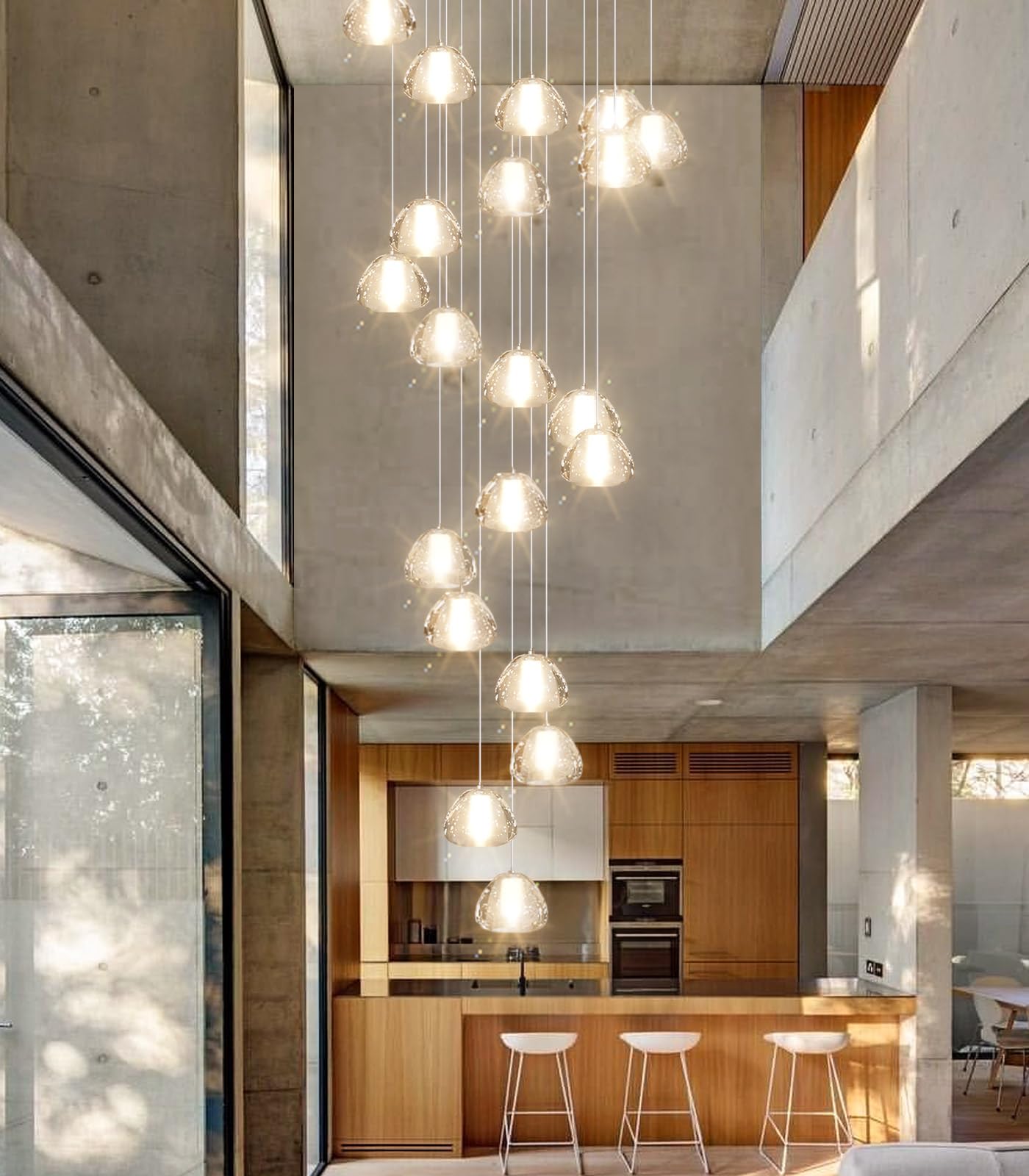 dolria Gold Crystal Chandelier - 157" Adjustable Ceiling Light, 20-Lights Round, LED for Living Room, Hallway, Entryway - Model PC0010-20G