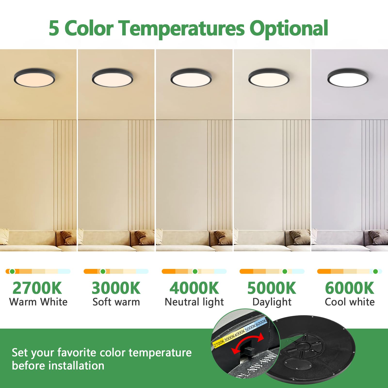 FY WISDOM FLY LIGHTING 15.8 Inch Dimmable LED Ceiling Light 32W 3480LM 3000K-6000K Black 1PK Model FY102