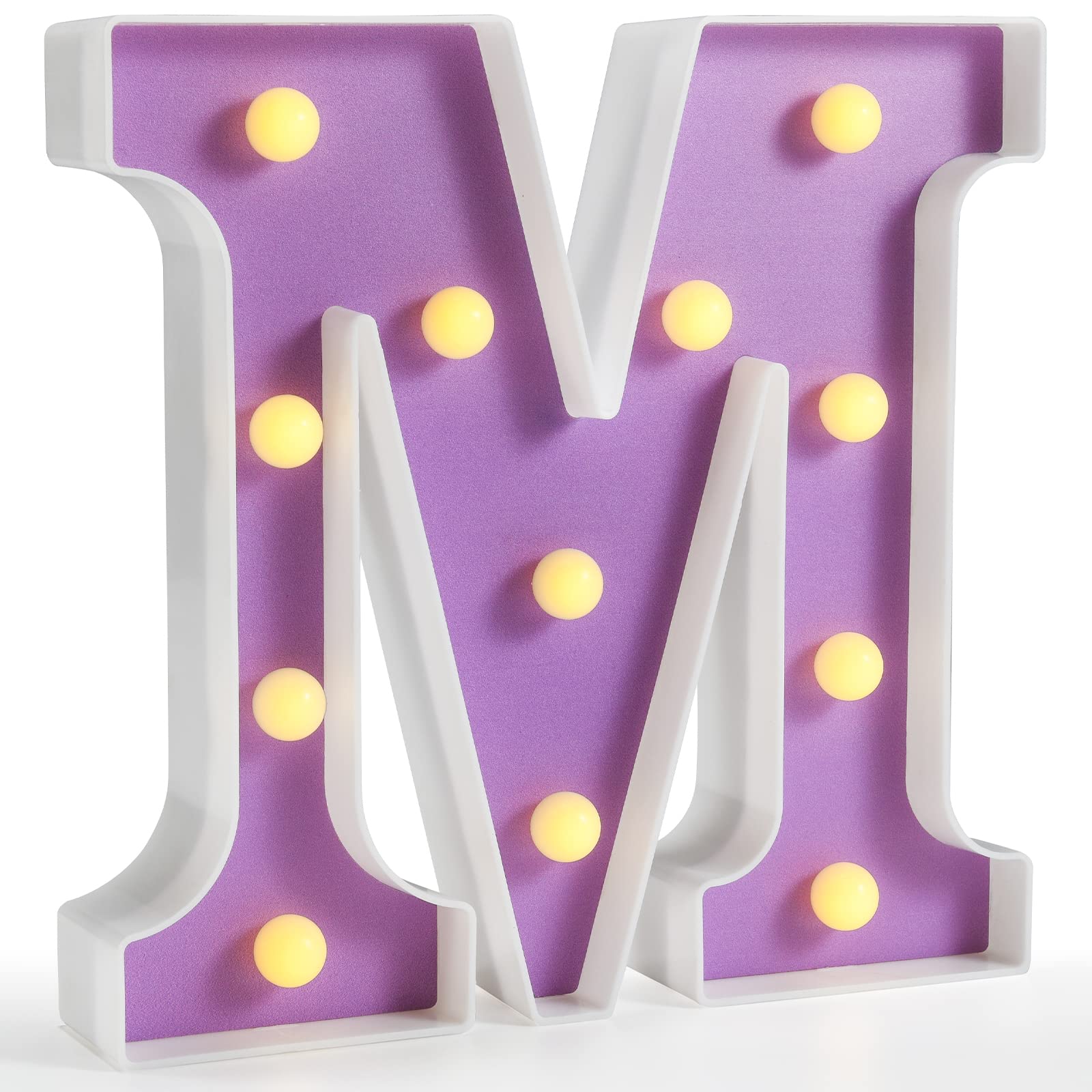 Pooqla LED Letter Light Sign, Purple Colorful DIY Marquee, 8.9inL x 9.1inW, Warm White Plastic Night Light for Home Party Decoration