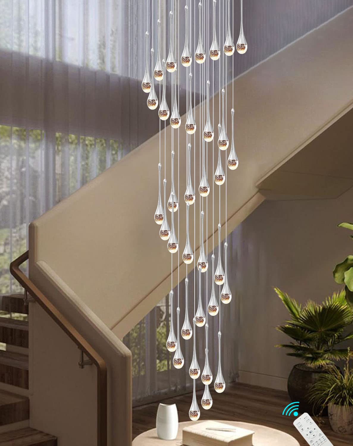 Ykolupty 150In High Ceiling Chandelier For Foyer Entrance 36-Light Crystal Silver Chandelier Light Fixture Large Ceiling Light For Living Room Staircase Hallway Dining Room