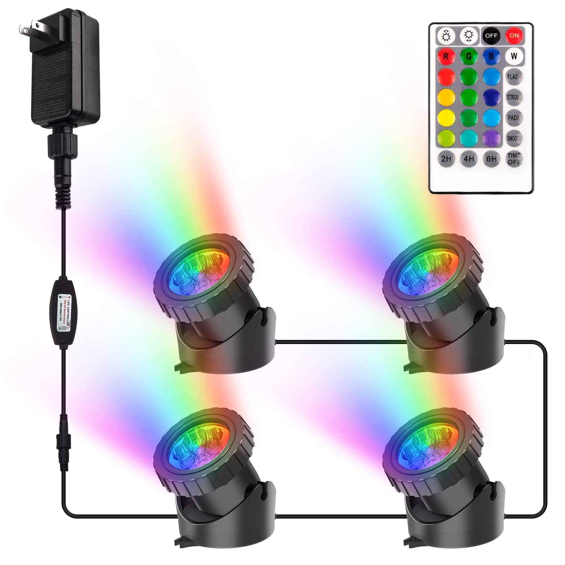 Crepow Rgb Pond Lights With Timer, Ip68 Waterproof Led Spotlights For Pool And Garden (Set Of 4)