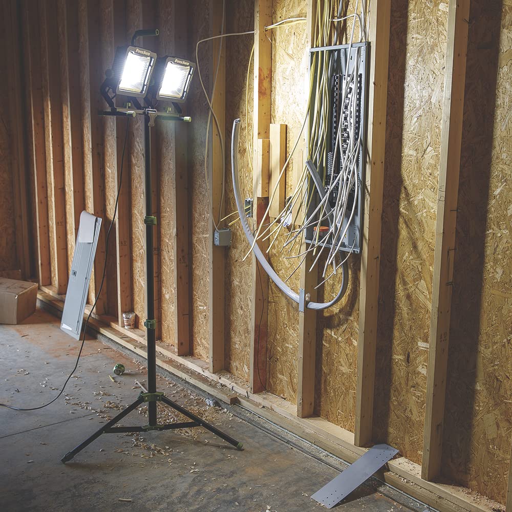 Powersmith 20,000 Lumen Dual Head Led Work Light With Adjustable Metal Tripod And 9 Ft Power Cord