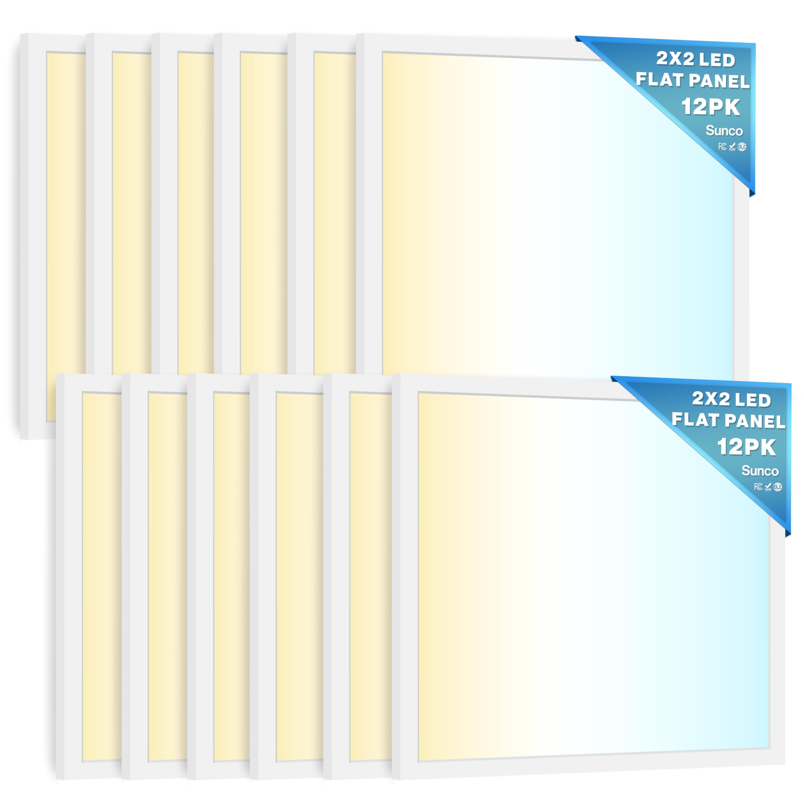 Sunco 12 Pack 2x2 LED Flat Panel Light for Drop Ceiling, Commercial Troffer Replacement Lighting Fixture, 4400 LM, 40W, Selectab