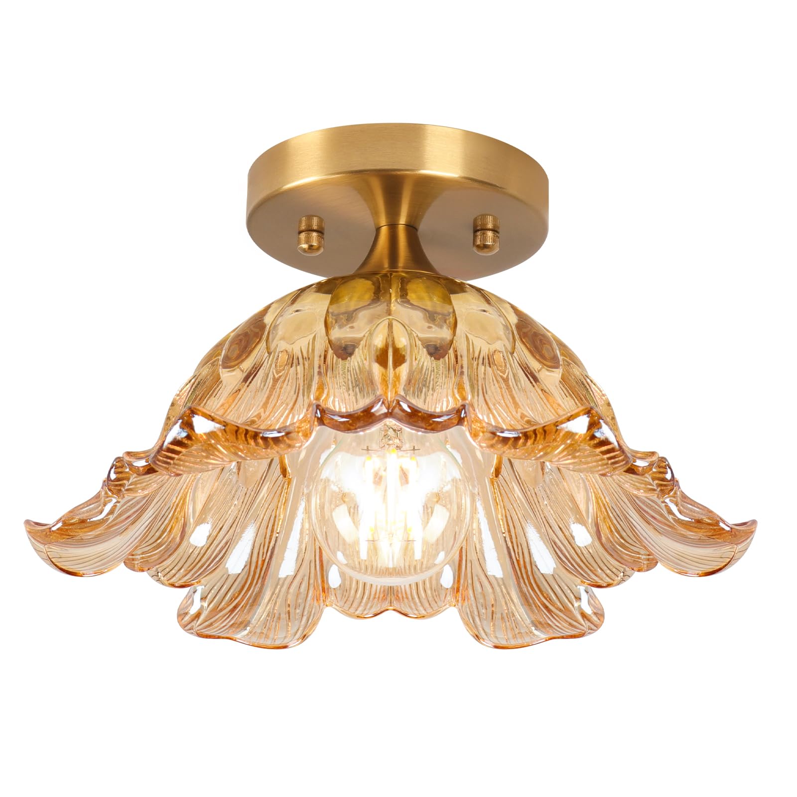 Nogcew Semi Flush Mount Ceiling Light Vintage Lights Fixture Ceiling Amber Shade Glass  E26 Ceiling Light Fixtures for Closet Kitchen Bedroom  Bulb Included