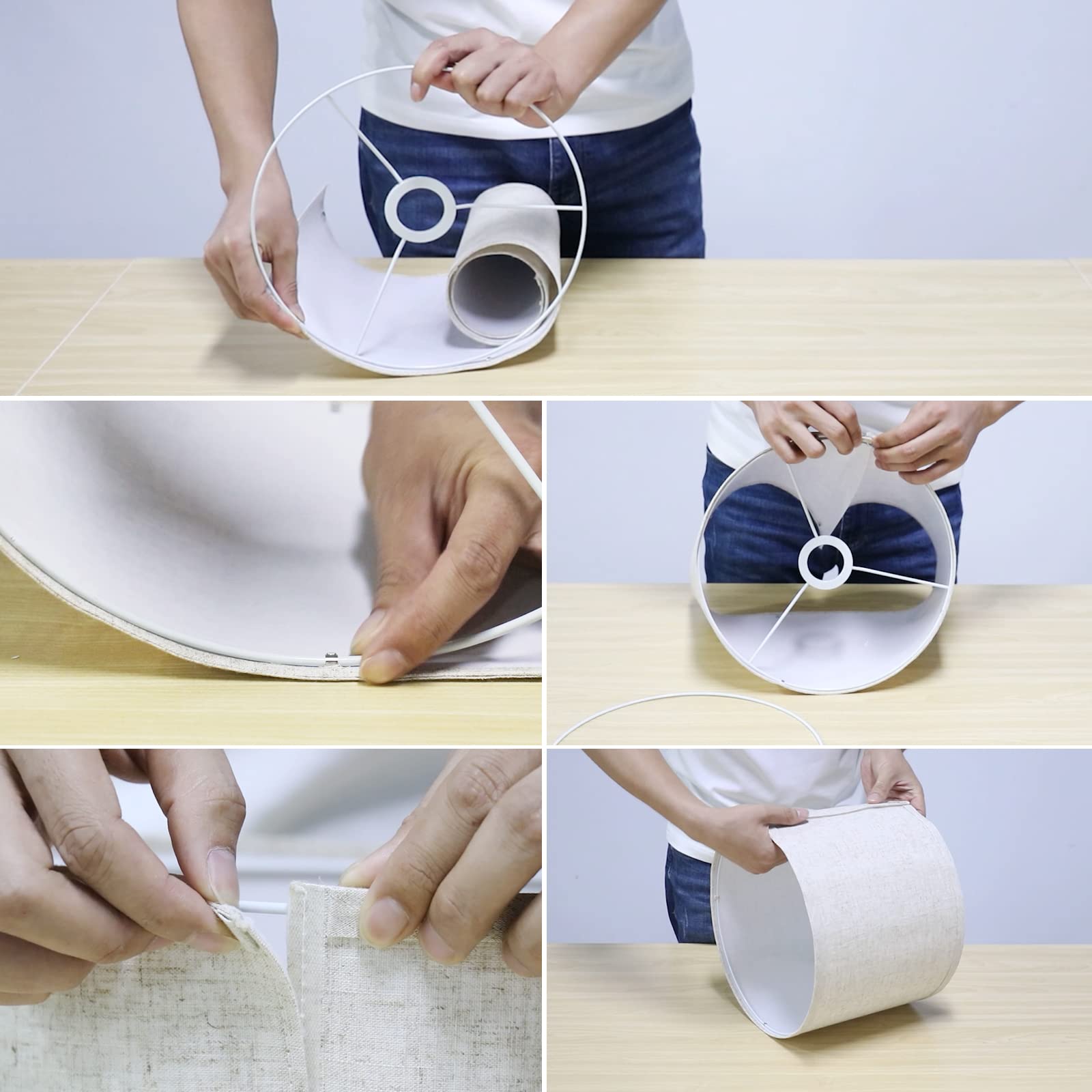 Rottogoon Gray Fabric Drum Lampshade, 11&quot;X11&quot;X8&quot;, Modern Spider Fitter For Floor/Table Lamps