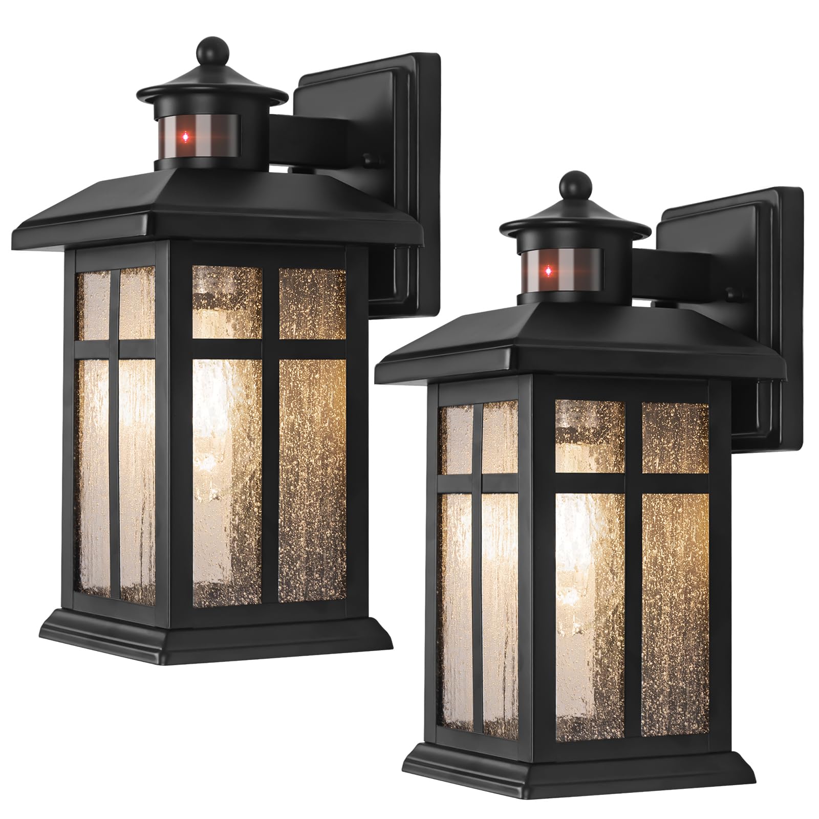Motion Sensor Outdoor Wall Lights 2 Packs- Updated Dusk to Dawn Outdoor Lighting, Exterior Light Fixtures with E26 Sockets & Tem