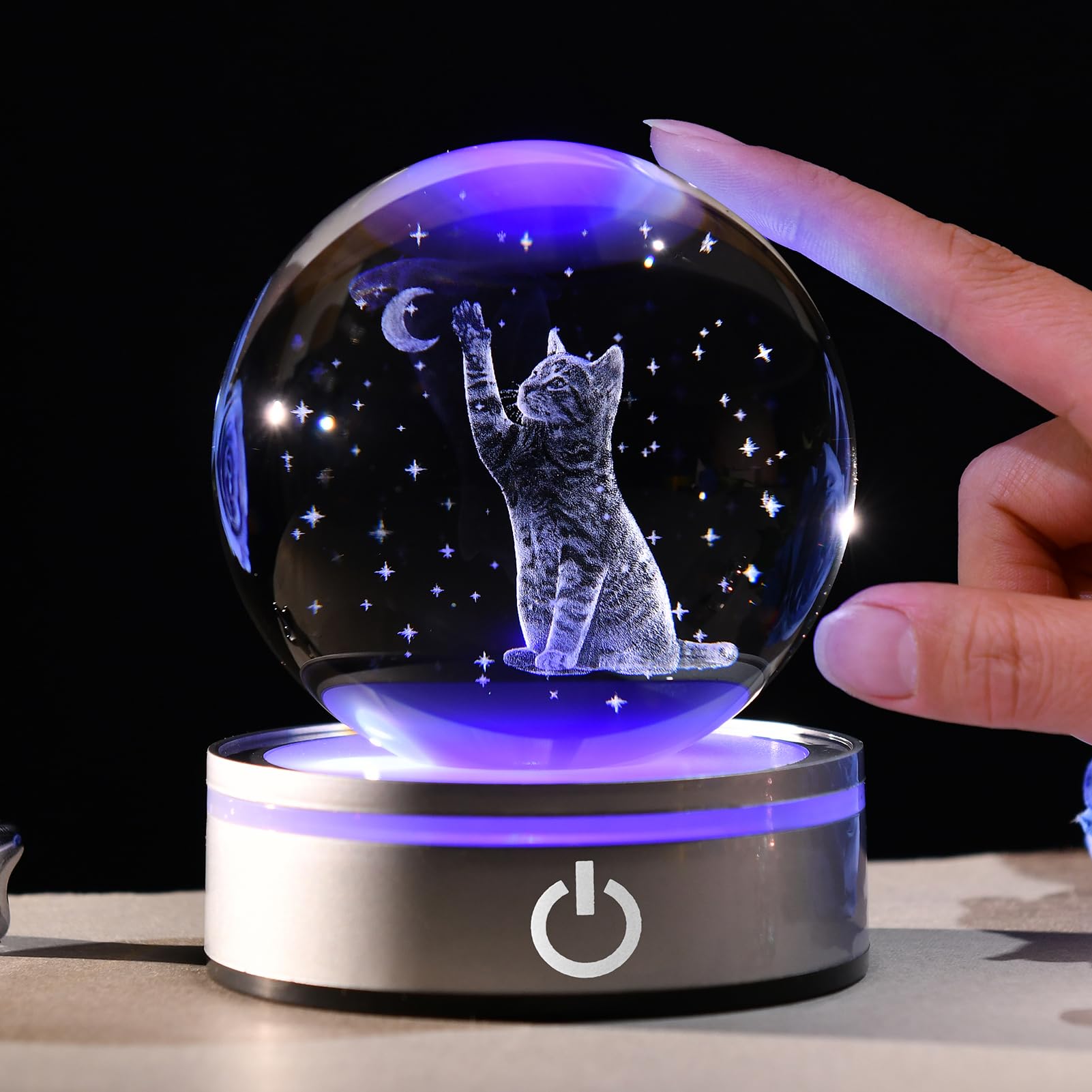 Ifolaina 3D Cat Crystal Ball Cute Cat Lover Gifts For Women Christmas Snow Globe Gifts For Birthday Mothers Day Kitten Lamp 3.15 Engraved Glass Sphere Decor Night Light