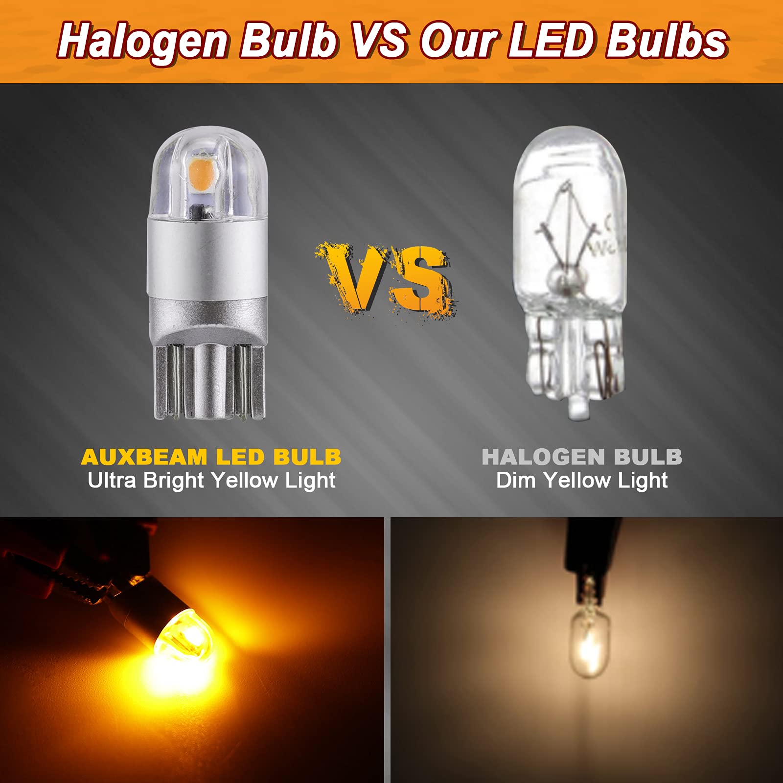 Auxbeam 194 LED Bulbs, Amber Yellow, Canbus Error Free, Extremely Bright, T10 Replacement for License Plate/Dome Light, 2PCS