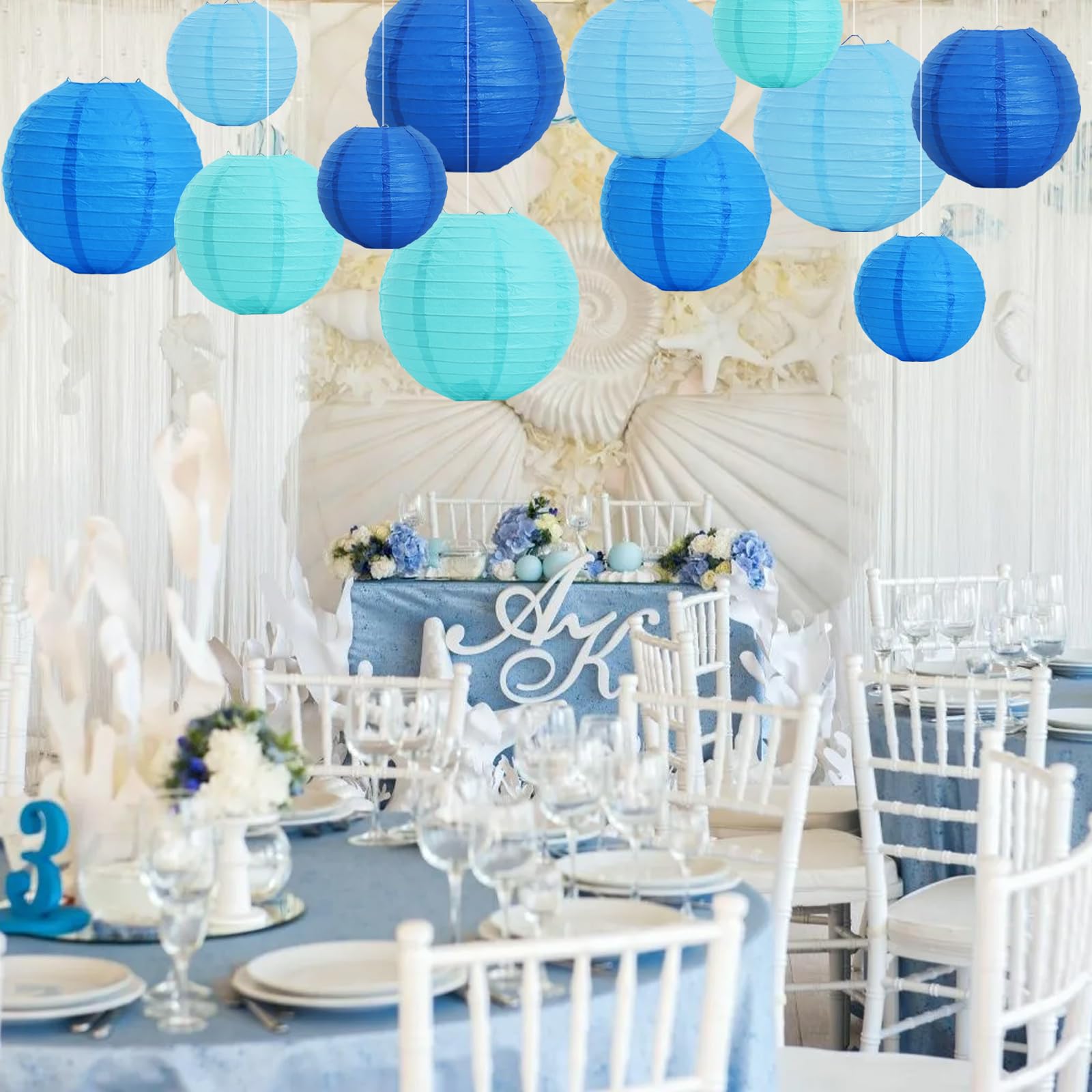 Beishida 16 Pcs Sea Mix Paper Lanterns,Hanging Decorative Chinese Japanese Round Paper Lantern Lamp For Birthday Wedding Baby Br