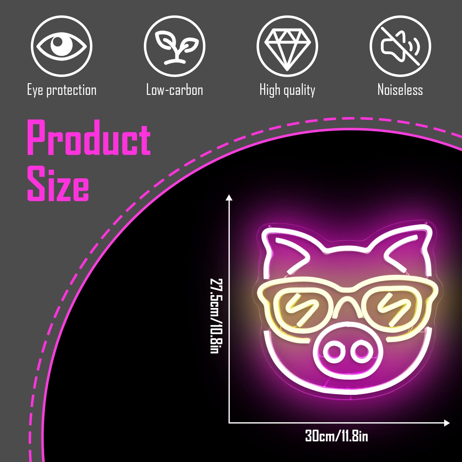 CinsYarn Neon Led Sign - Cute Pig Design for Wall Decor - Acrylic - Colorful - Perfect for Bedroom, Kids Room, Bar, Club, Party