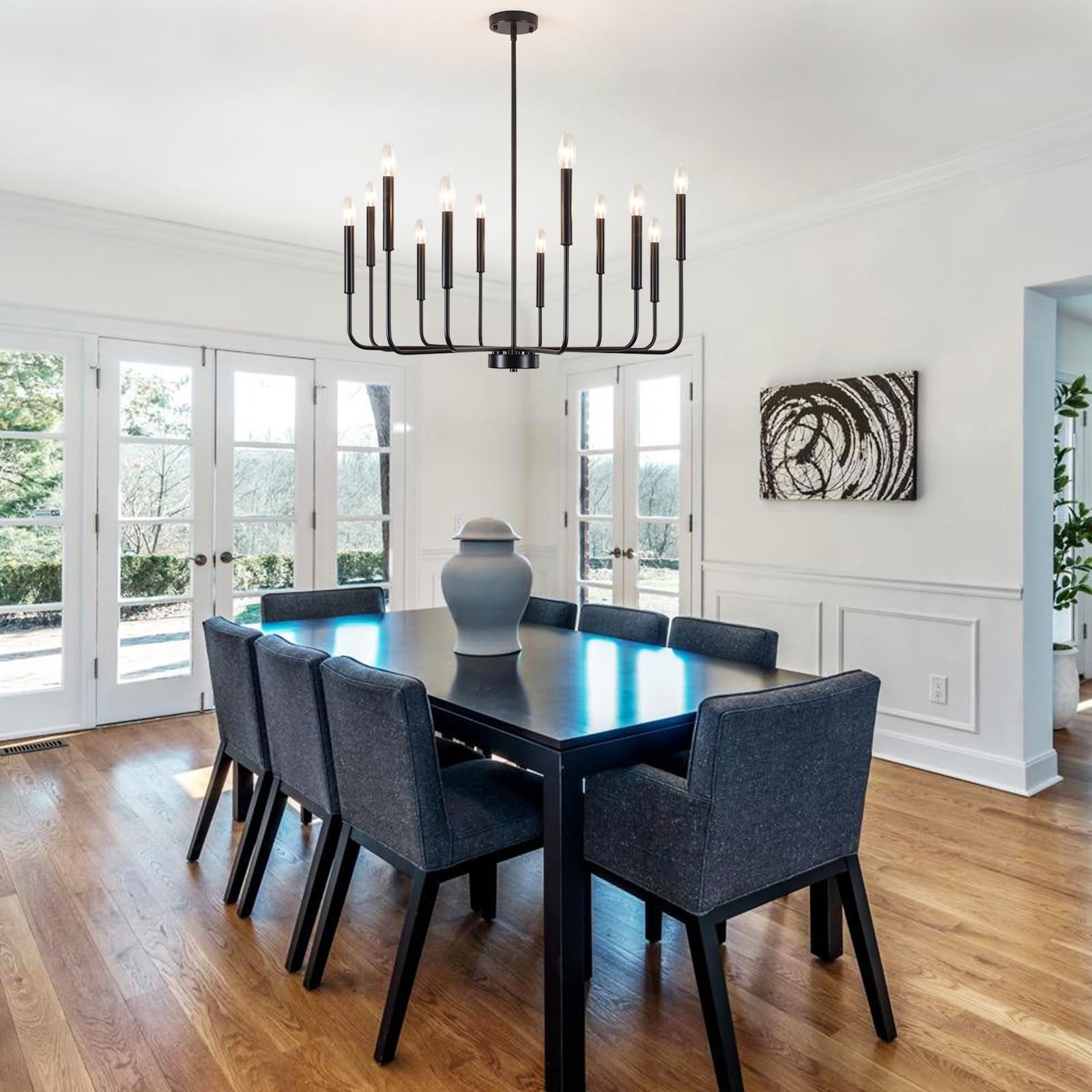 Ljhhowe Black Chandelier 12 Lights Farmhouse Chandelier For Dining Room Light Fixtures Rustic Industrial Candle Chandeliers Mode