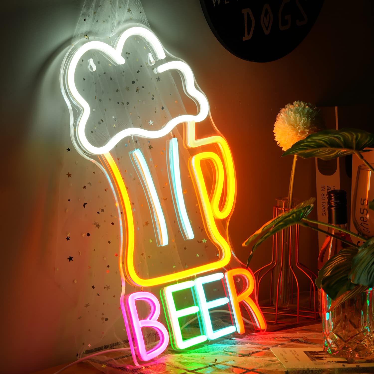 Beer Neon Sign Led Beer Signs Colorful Neon Lights For Wall Decor Usb Powered 16.5’’X10.1’’Man Cave Bar Club Birthday Party Decor Kitchen Restaurant Neon Wall Signs