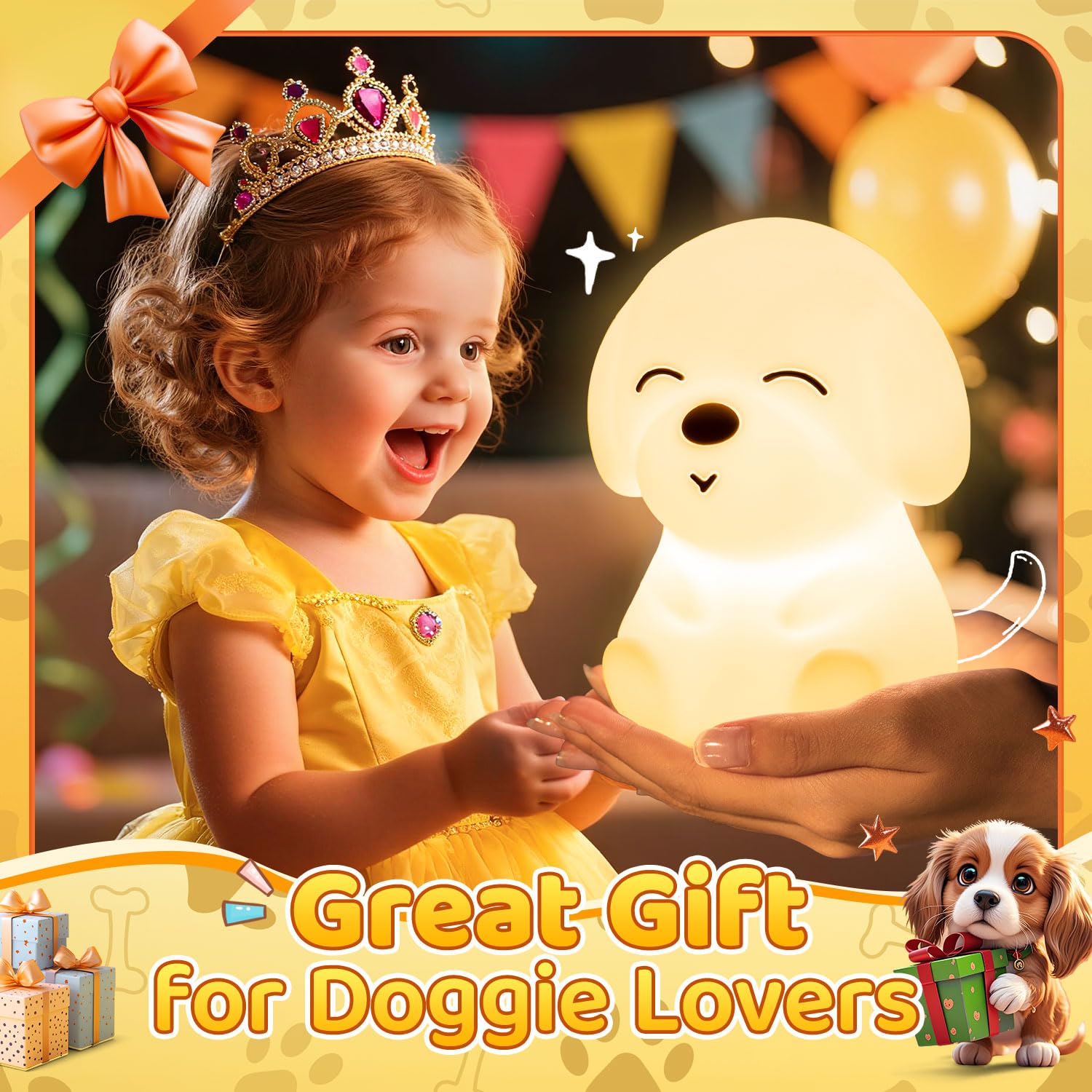 Mubarek Dog Night Light - Soft Silicone, Dimmable, Rechargeable, 16 Colors, Timer - Perfect Christmas Gift for Kids